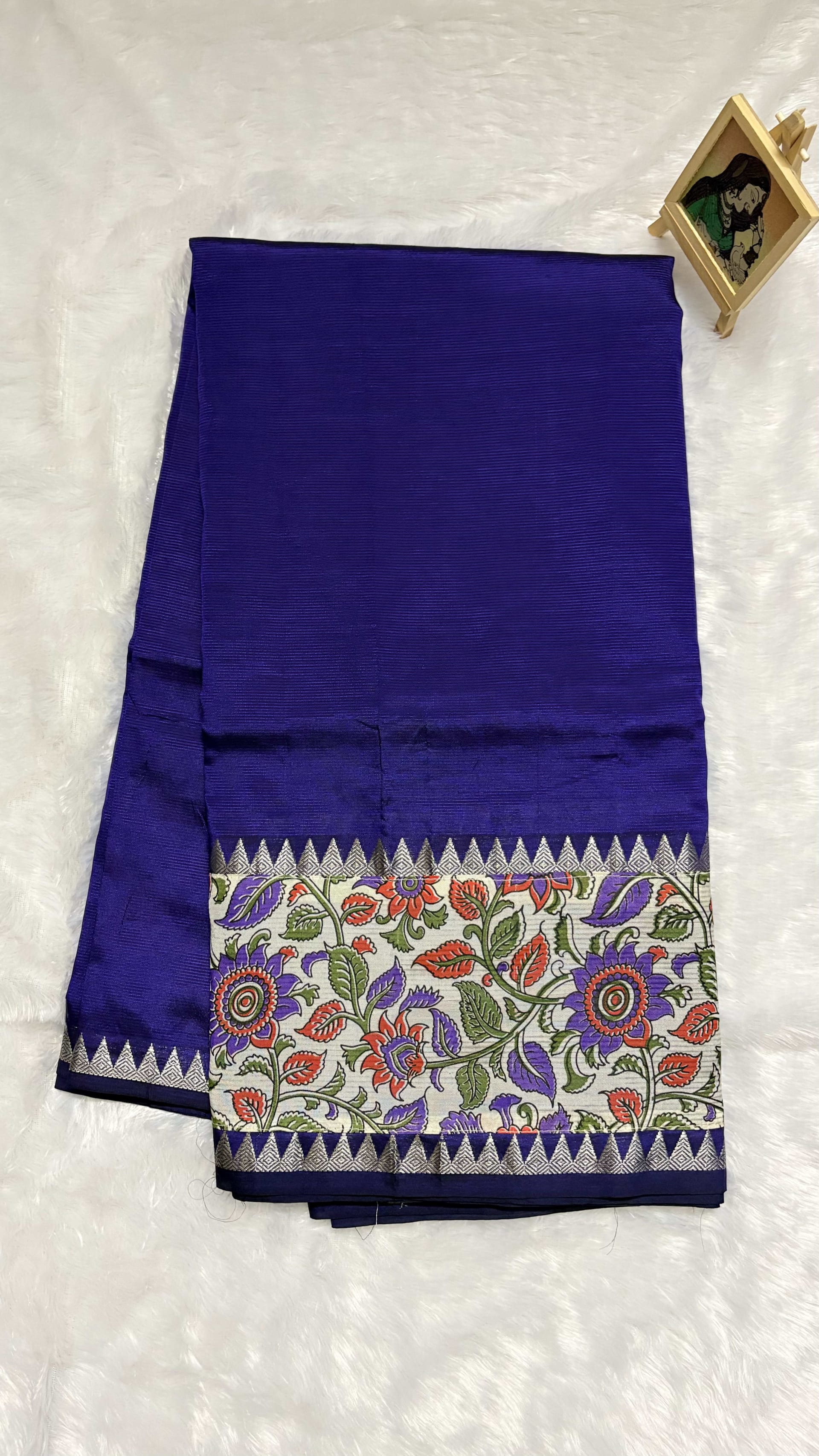 Mangalagiri Pattu Sarees with gap border Kalamkari Purple — Purple/Lavender Mangalagiri Cotton Silk saree