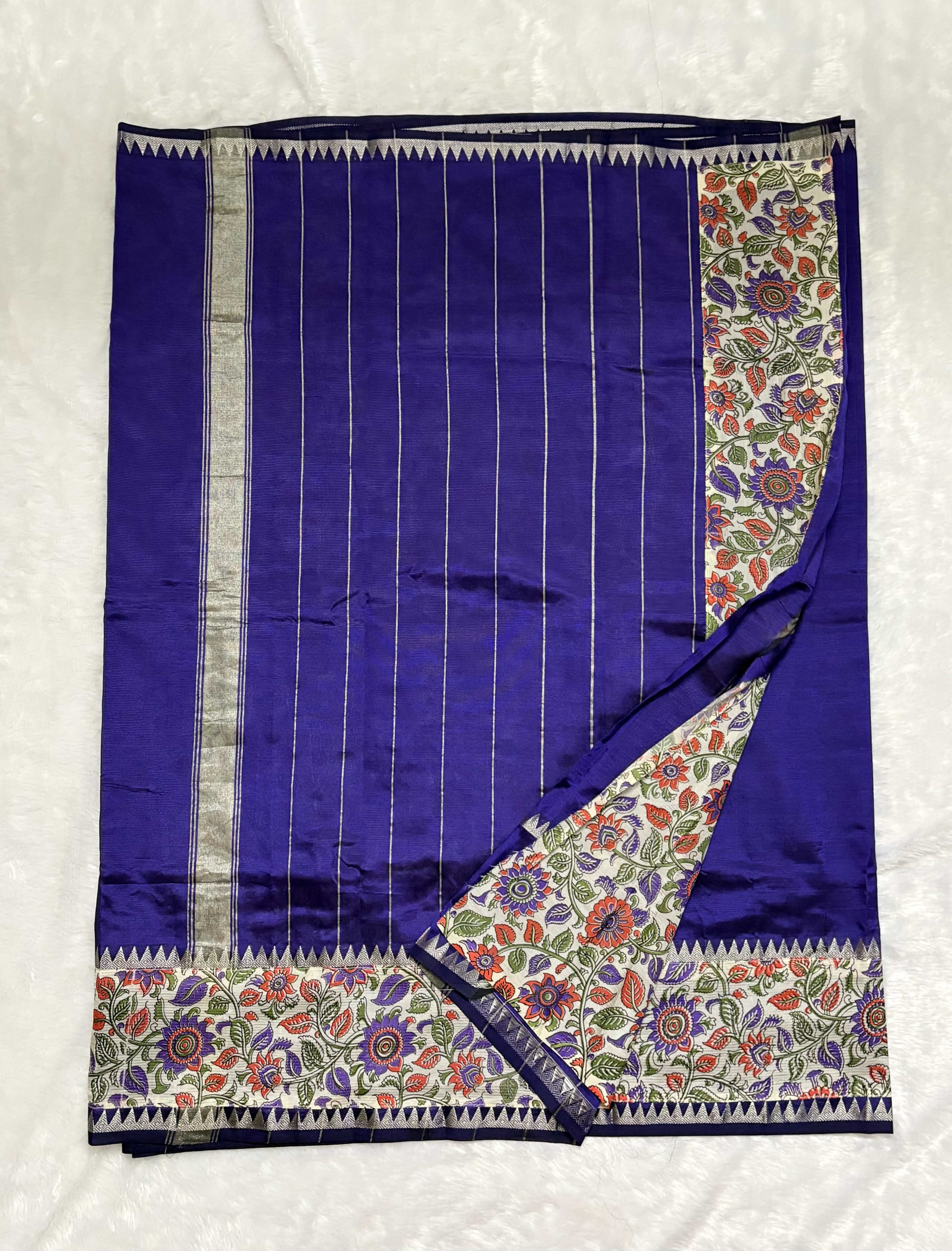 Mangalagiri Pattu Sarees with gap border Kalamkari Purple — Purple/Lavender Mangalagiri Cotton Silk saree