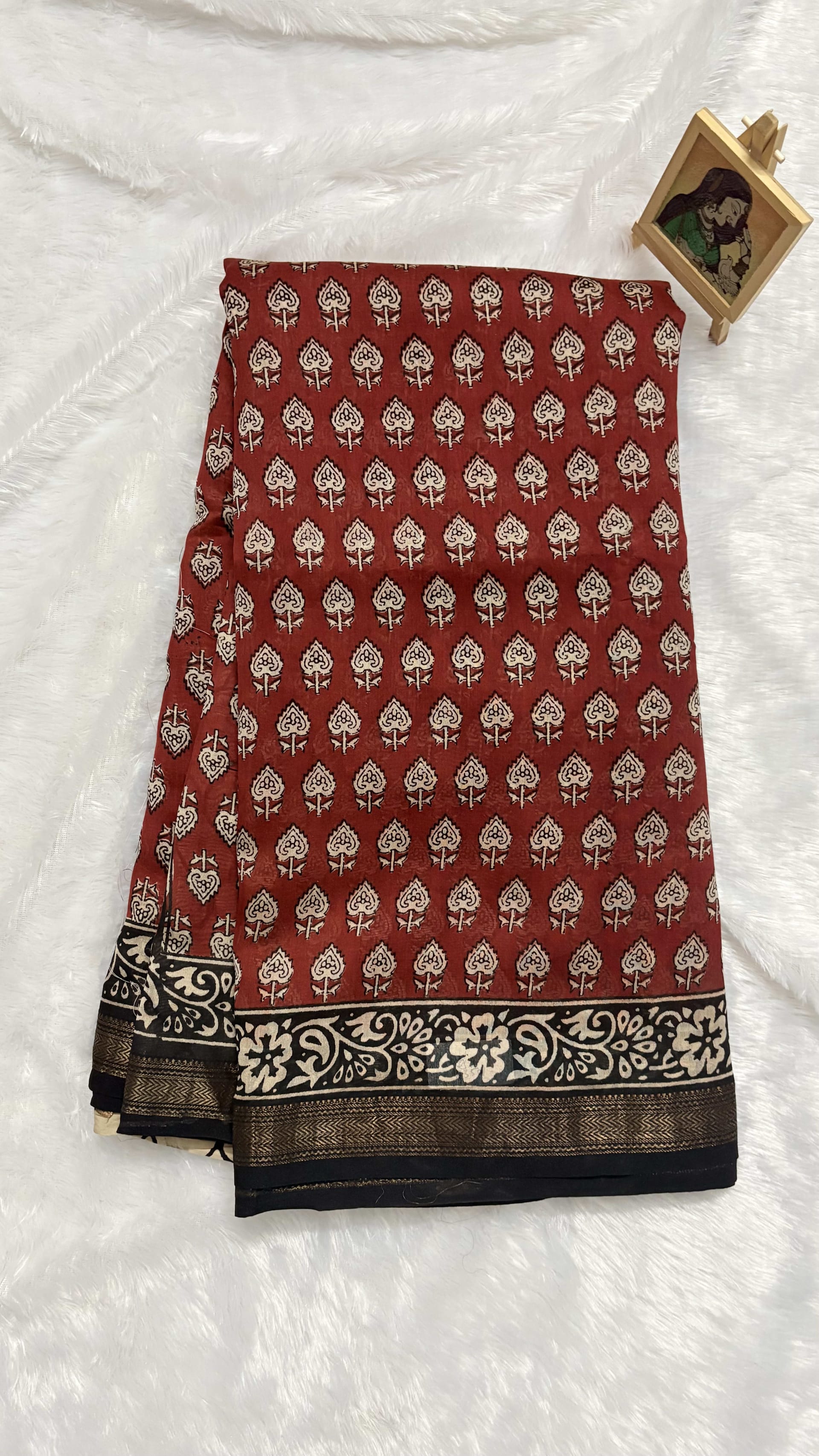 Pure Maheshwari cotton silk saree with block prints Maroon motifs — Red/Maroon Maheshwari Cotton Silk saree