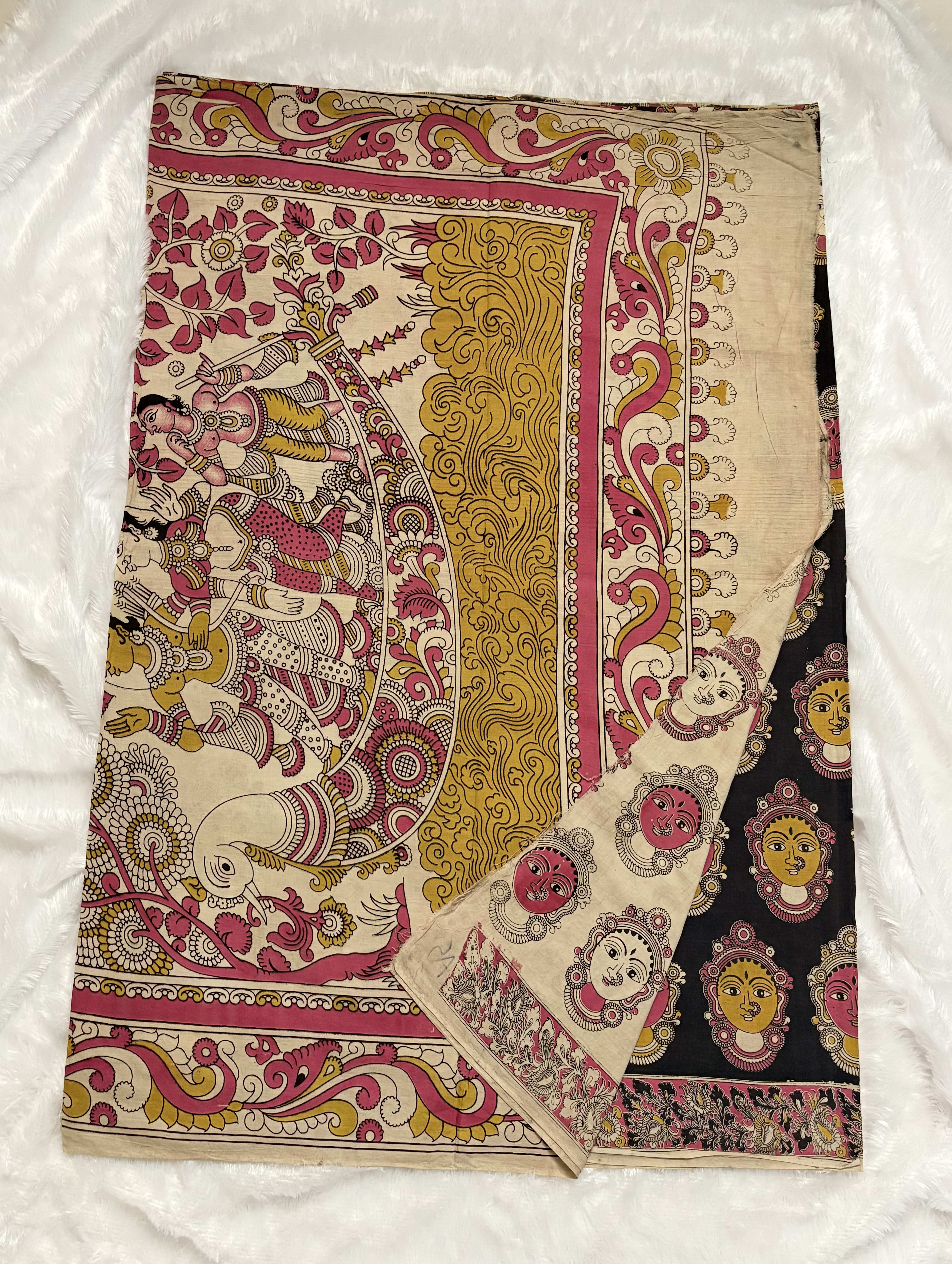 Pure Kalamkari Cotton Saree - Black Devi — Black/Grey Kalamkari Cotton saree