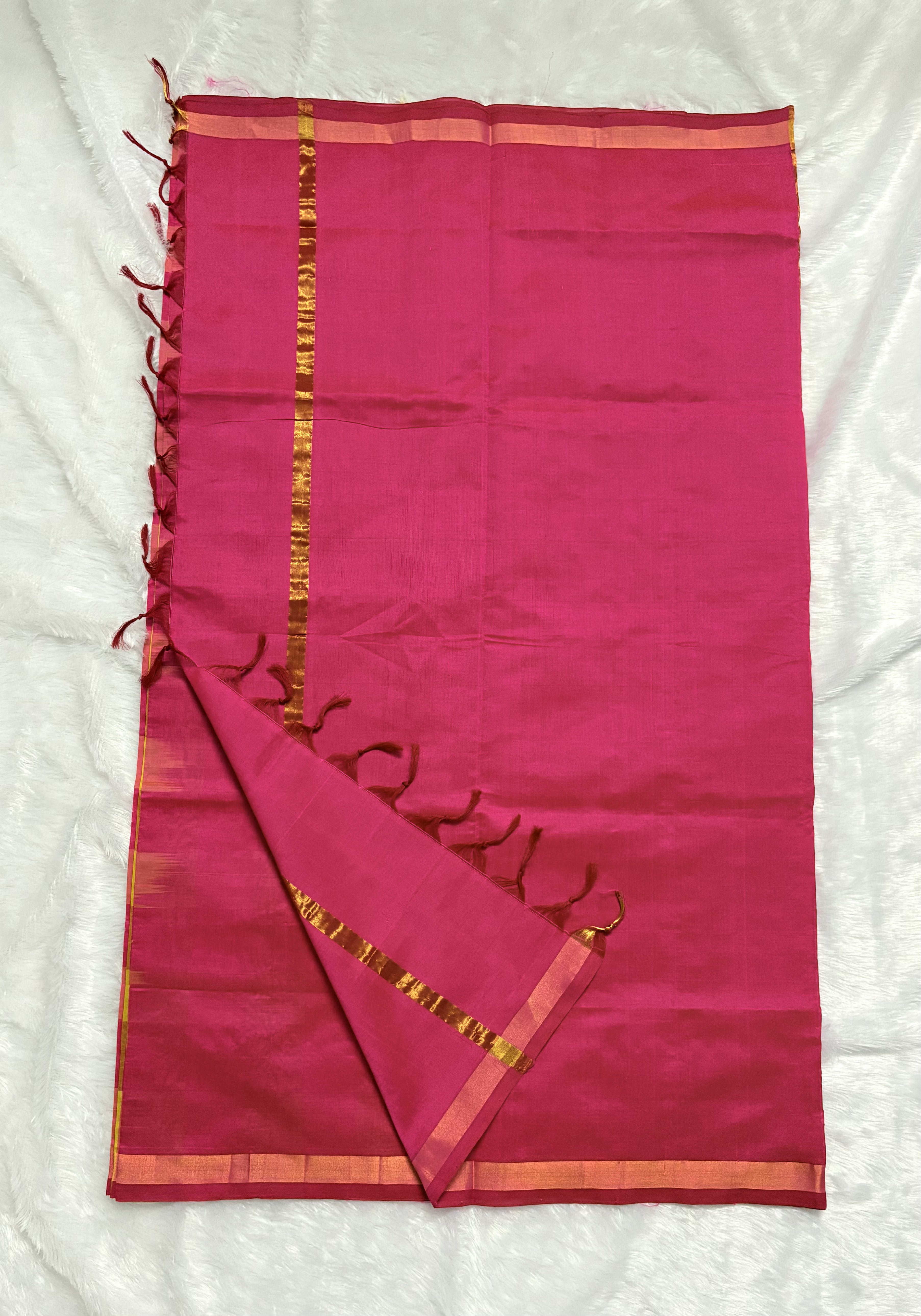 Paturu Pattu Saree - Pink and olive green — Pink/Peach Chanderi Cotton Silk saree