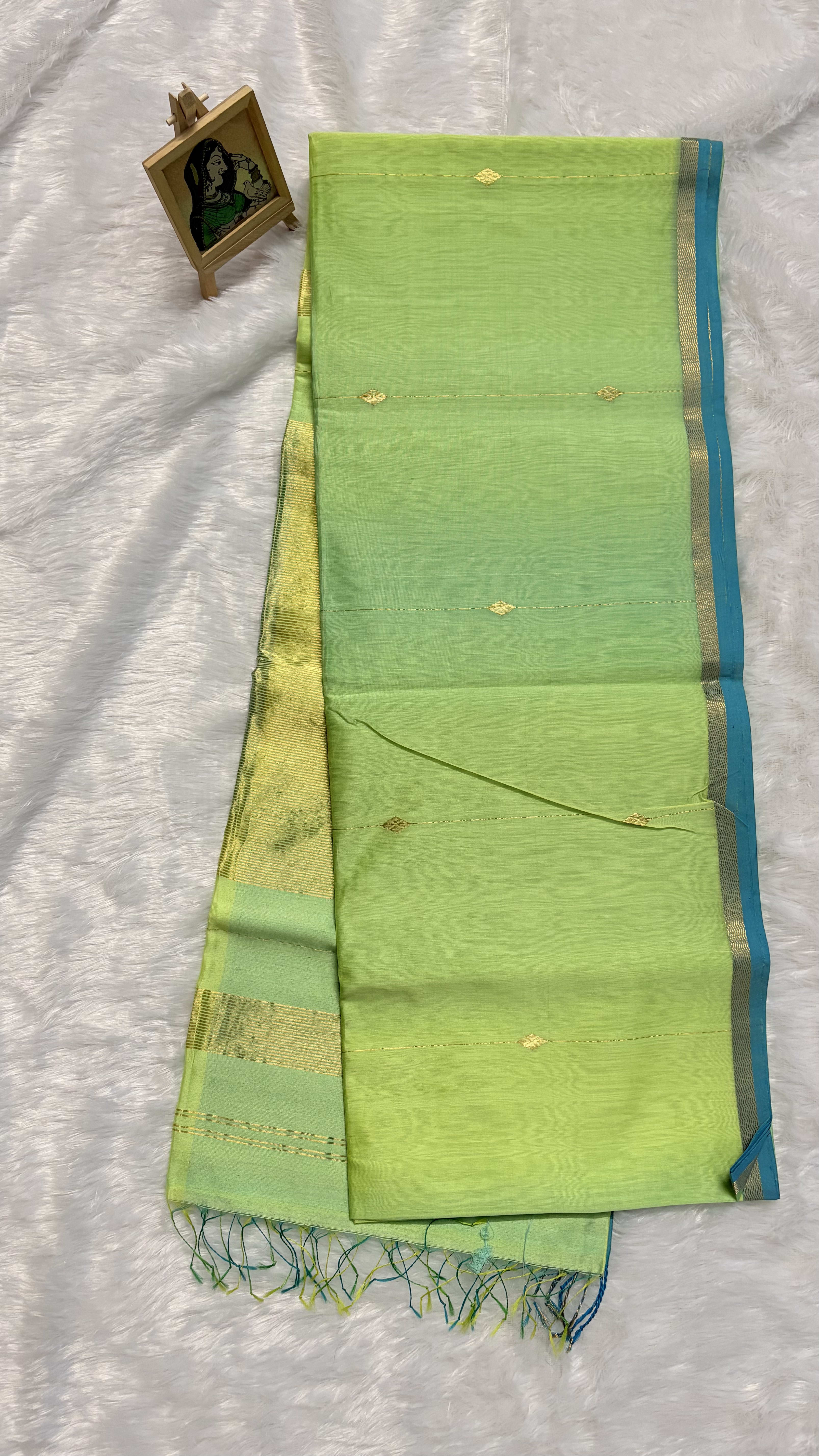 Pure Maheshwari Cotton Silk Saree - Sea Green and Blue — Green Maheshwari Cotton Silk saree