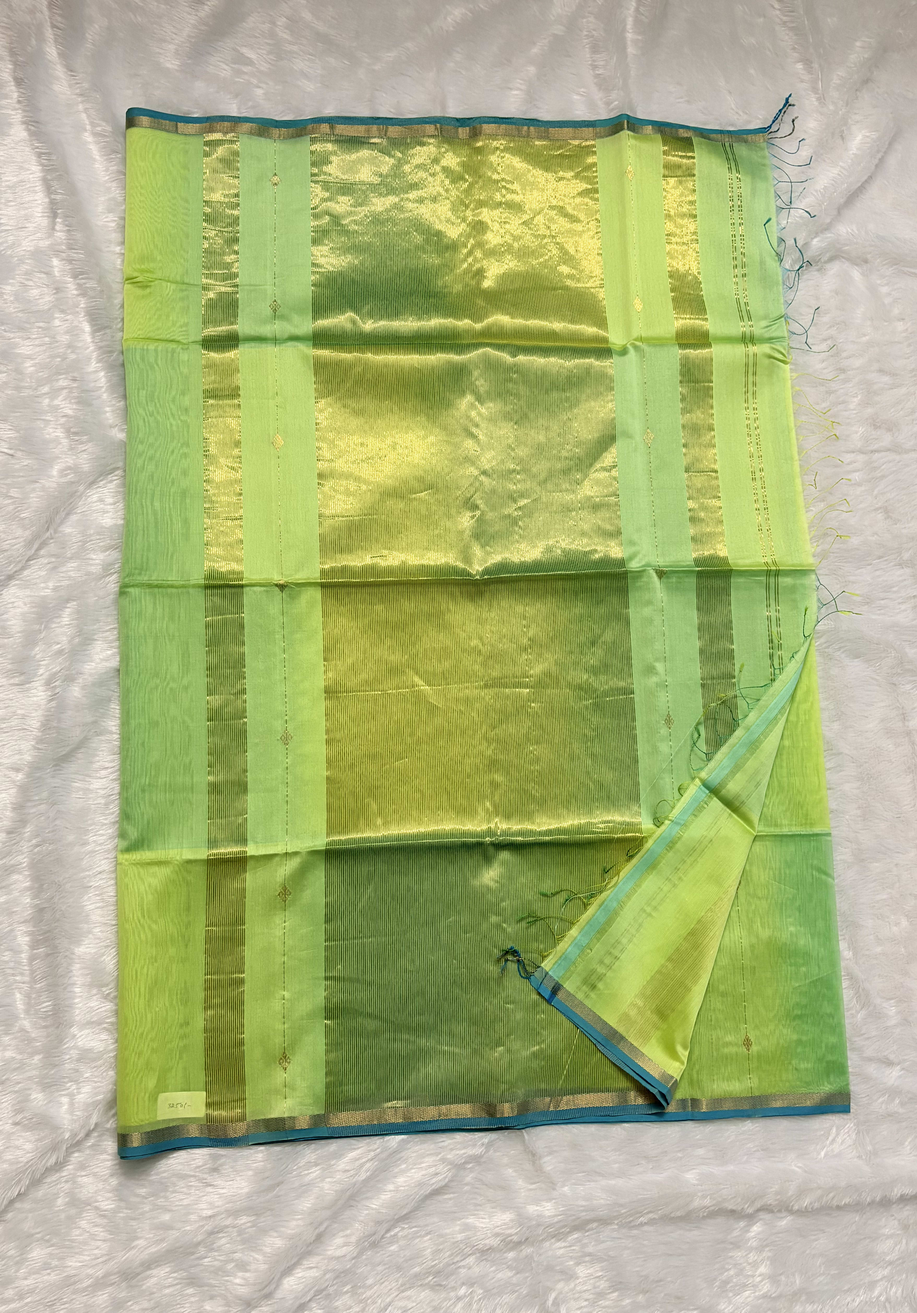 Pure Maheshwari Cotton Silk Saree - Sea Green and Blue — Green Maheshwari Cotton Silk saree