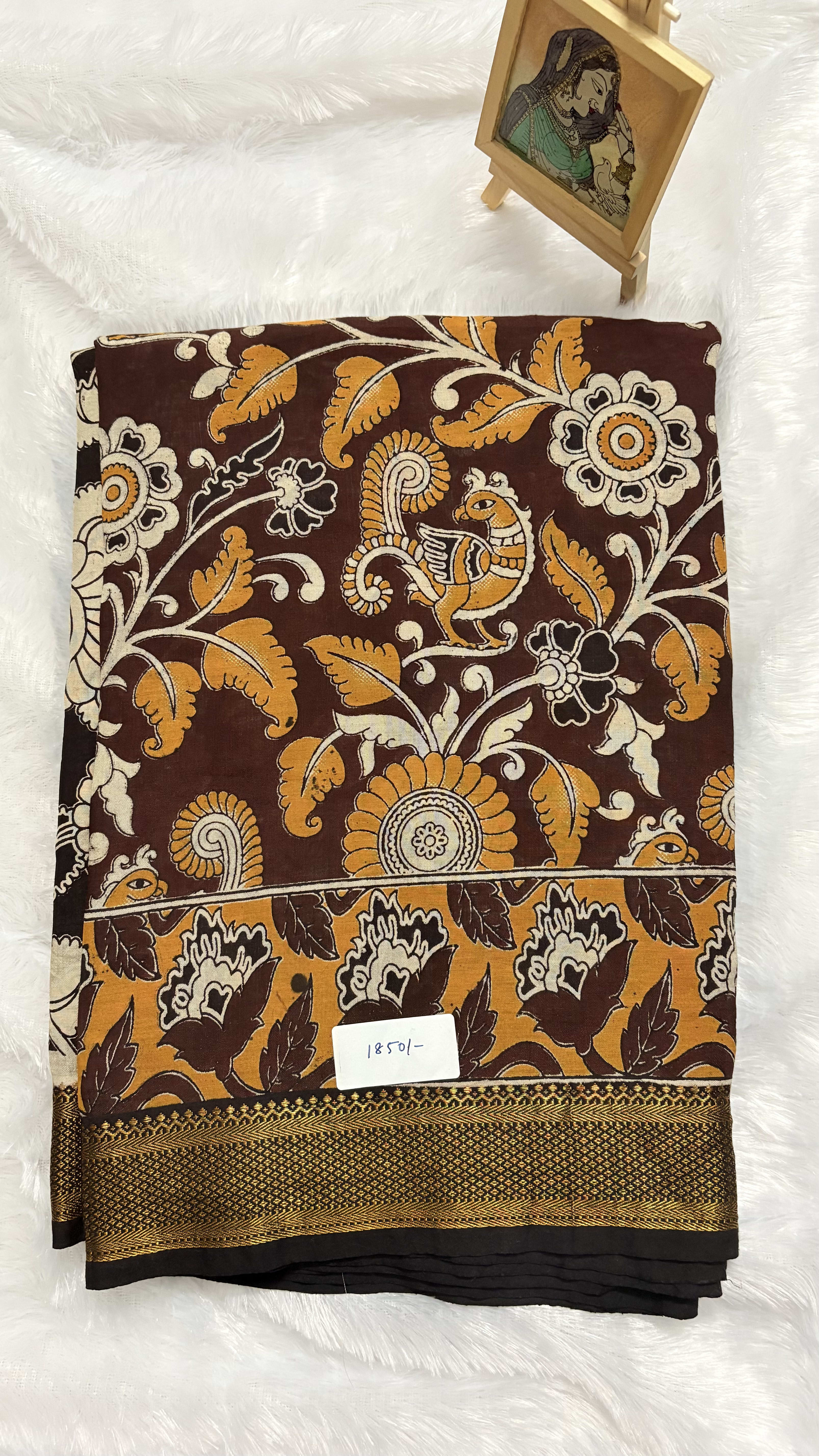 Chennur silk with Nizam Border - Coffee Brown — Red/Maroon Kalamkari Cotton Silk saree