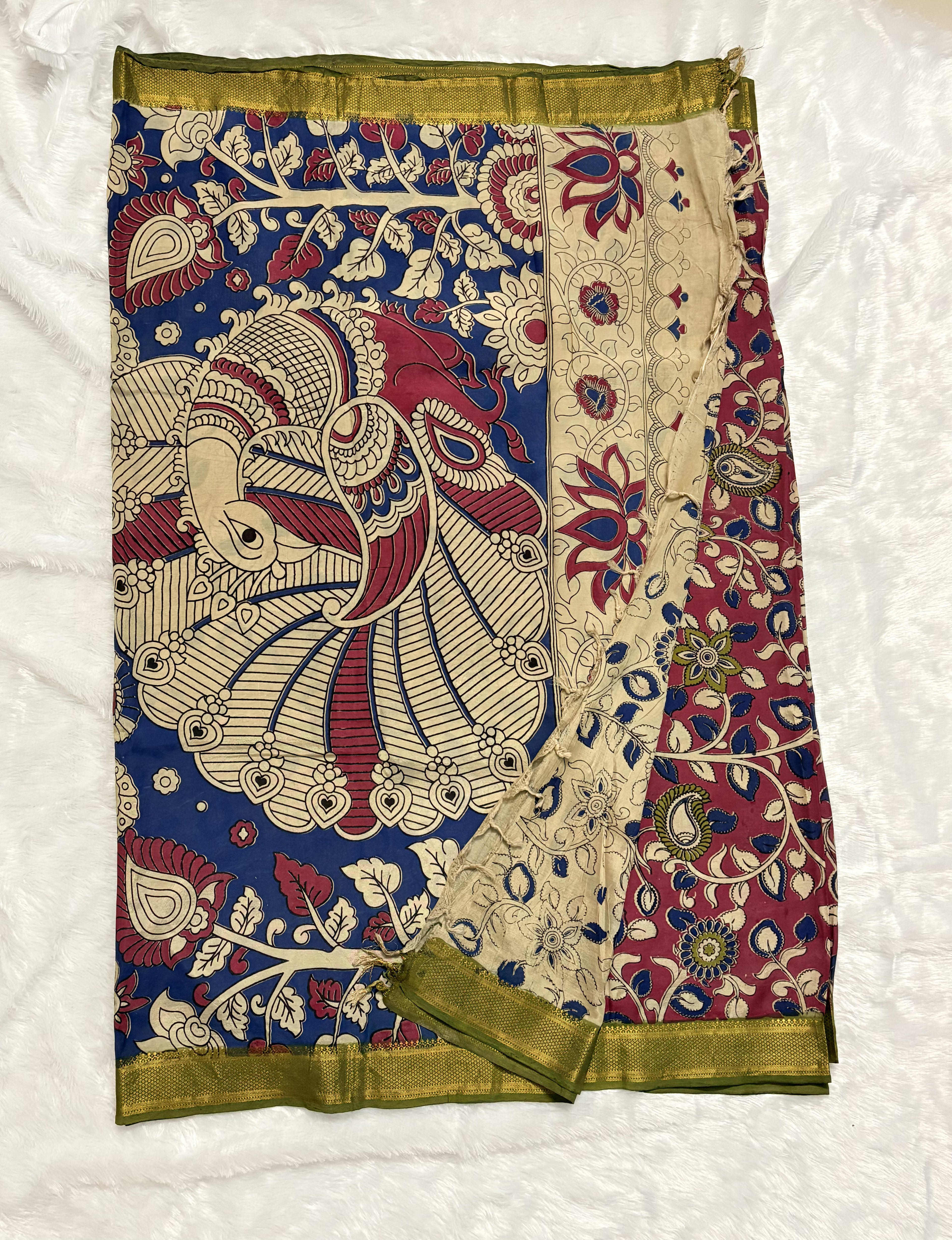Chennur Silk with Nizam Border - Dark Pink Green — Pink/Peach Kalamkari Cotton Silk saree