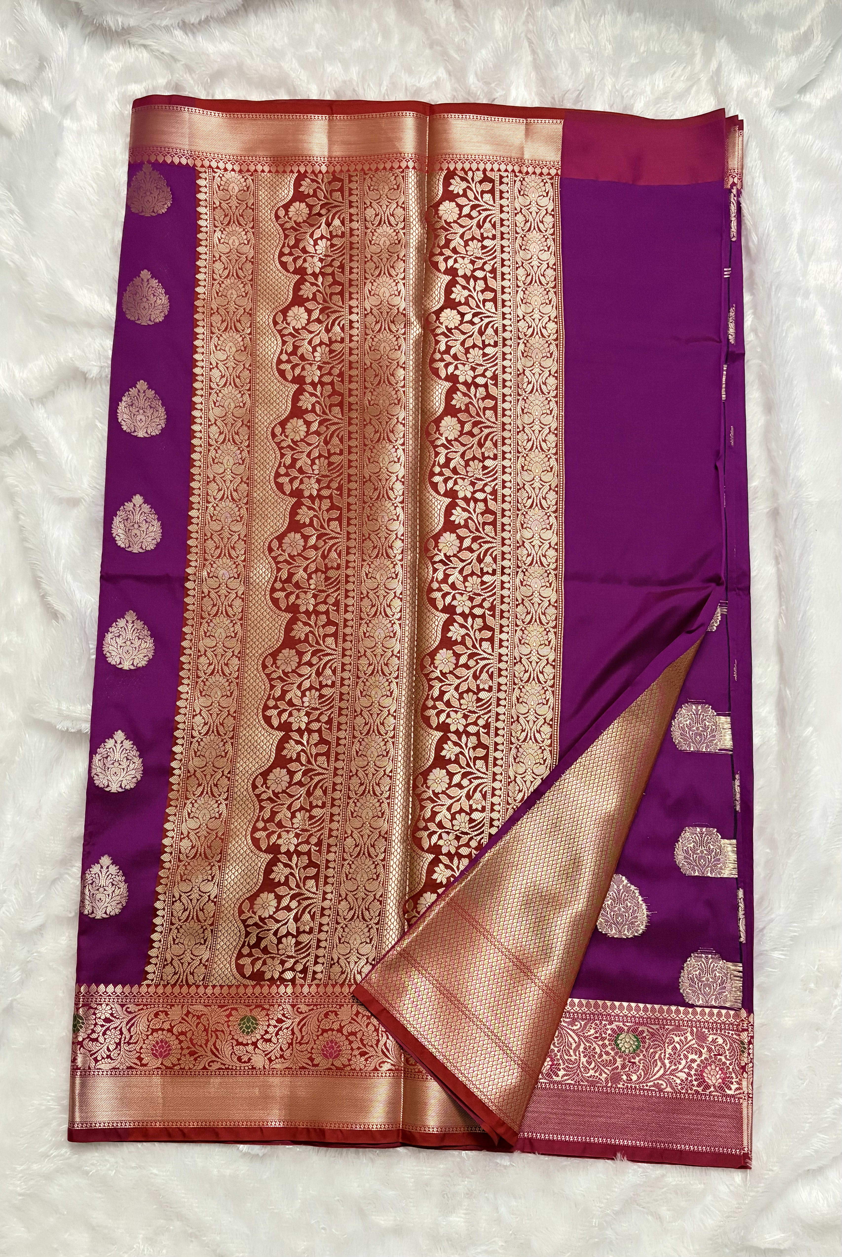 Semi Katan Silk Saree - Pink — Pink/Peach Banarasi Katan saree