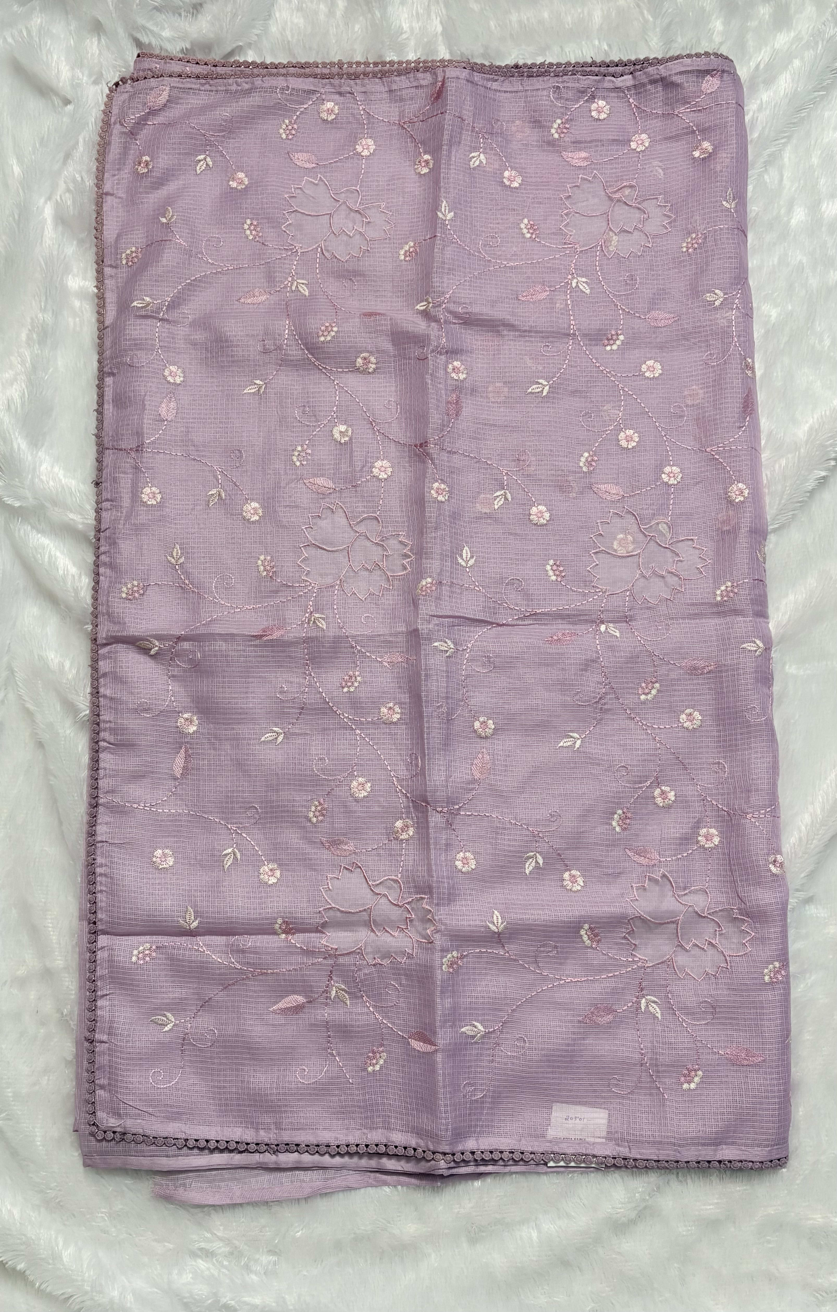 Semi Kota Sarees With Applique Work - Lavender — Purple/Lavender Chanderi Kota saree