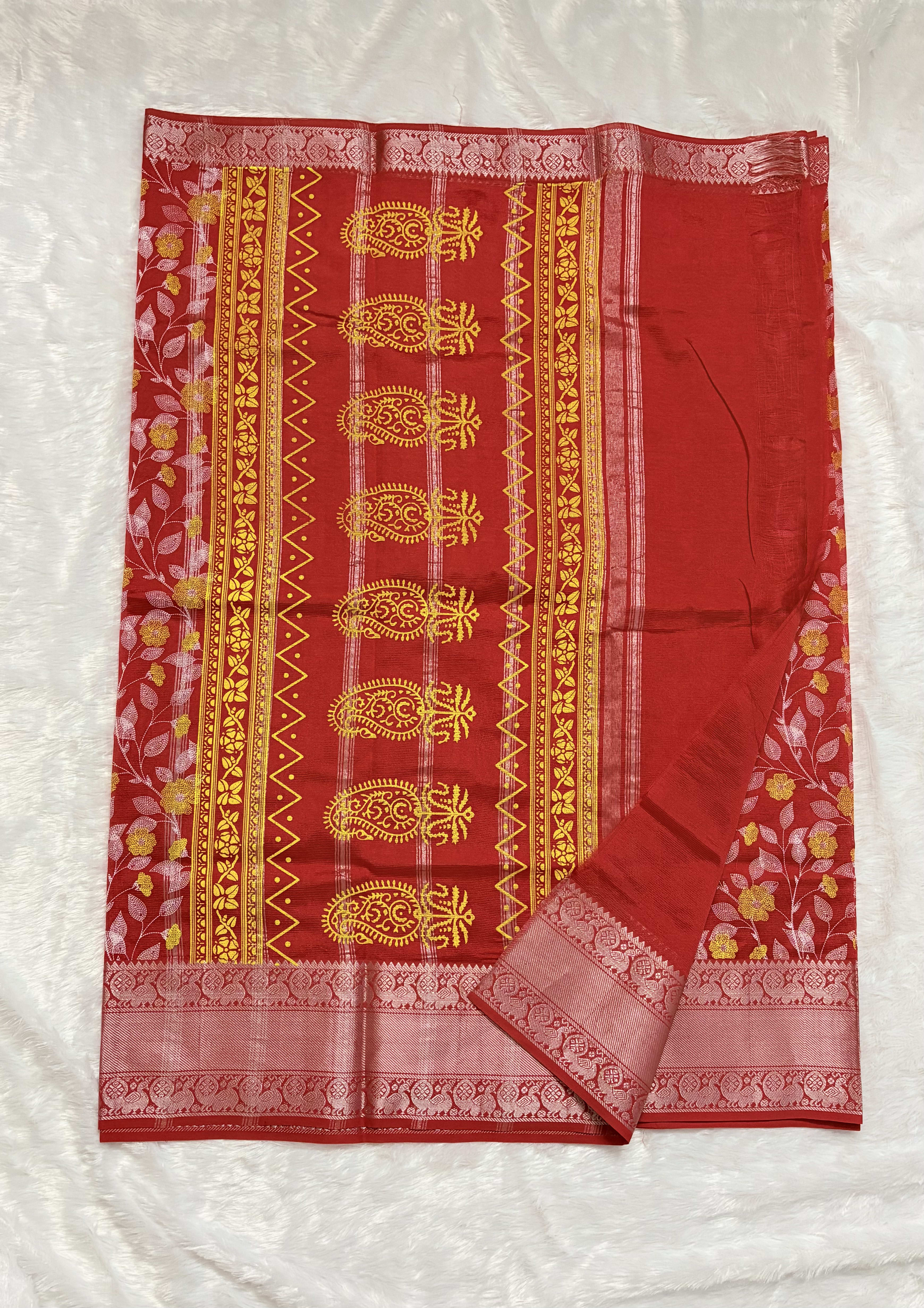 Mangalagiri Pattu Sarees - Red — Red/Maroon Mangalagiri Silk saree