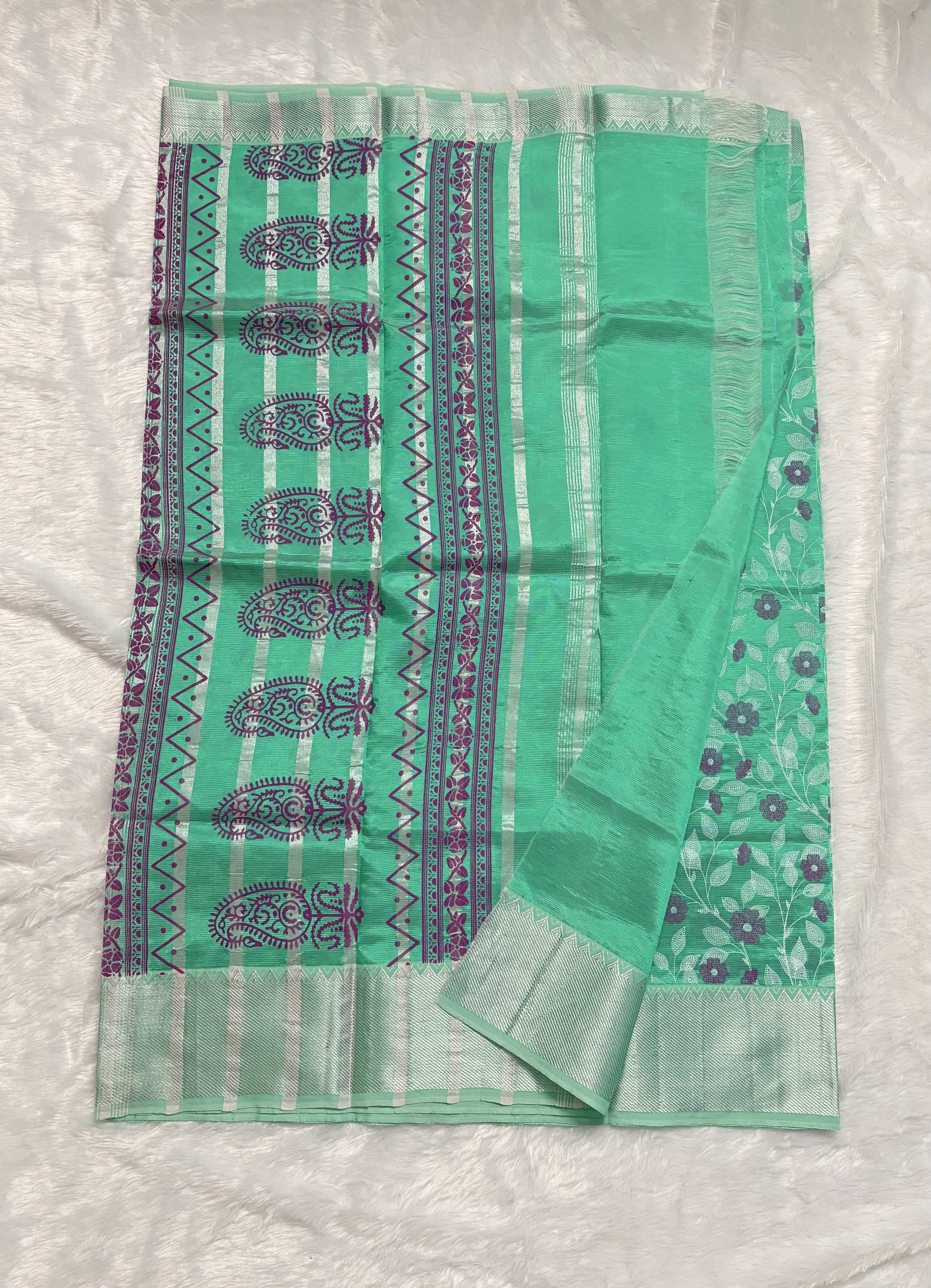 Mangalagiri Pattu Sarees - Rama Green — Green Mangalagiri Silk saree