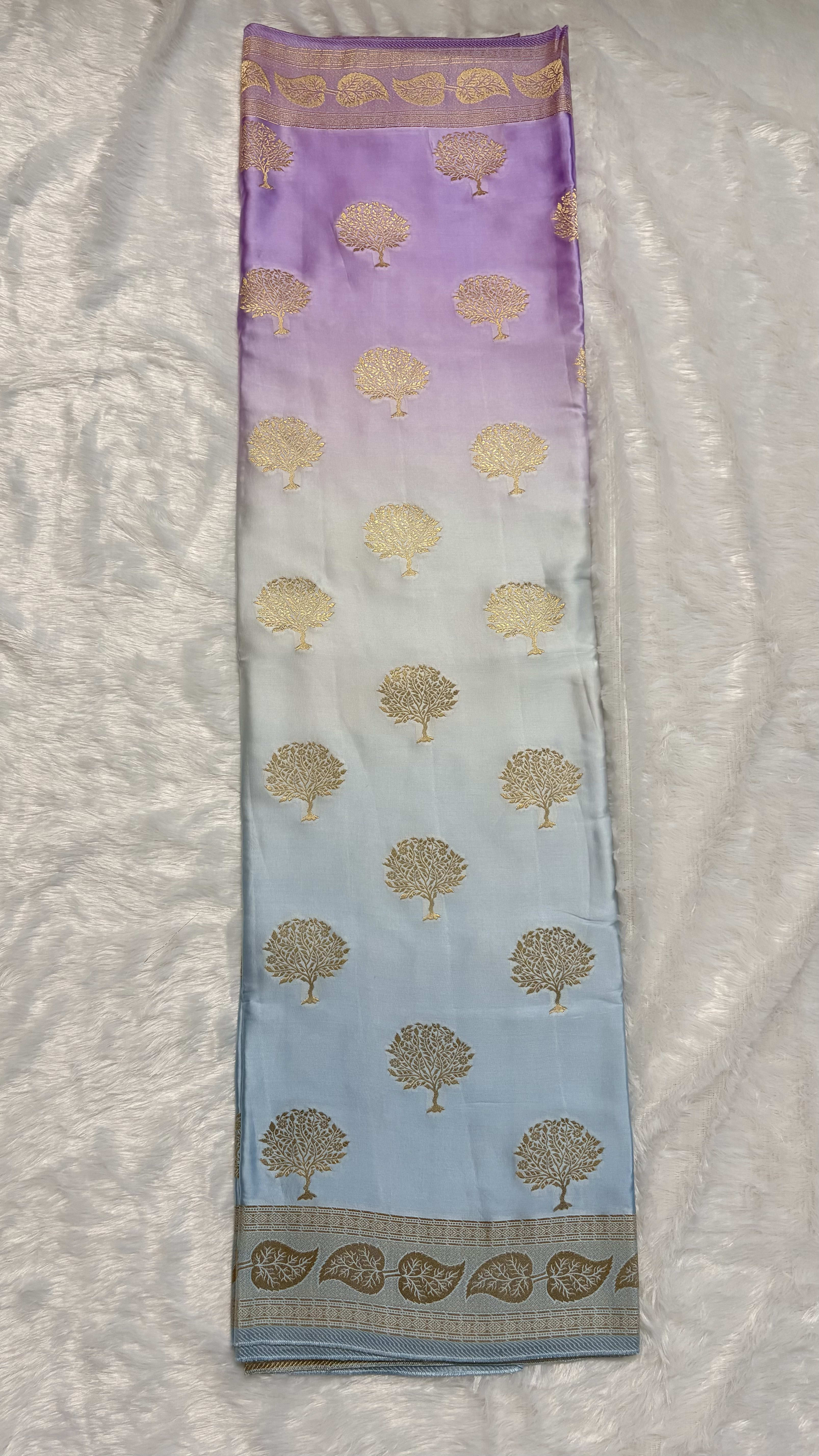 Mashru shaded silk saree - Blue — Blue Banarasi Mashru saree