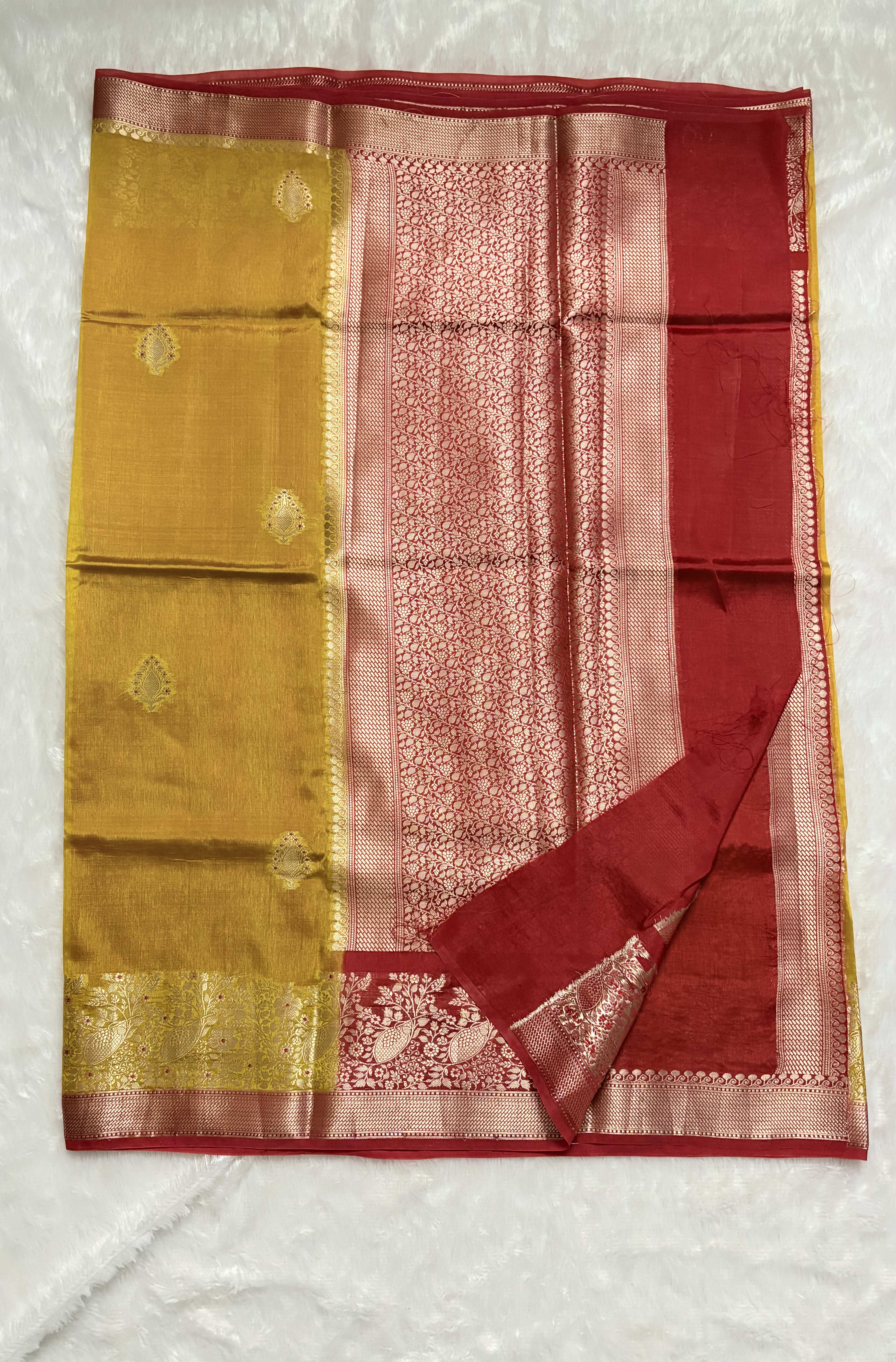 Pure Chiniya Silk Saree with Meenakari Weaving - Mustard Yellow — Yellow Banarasi Silk saree