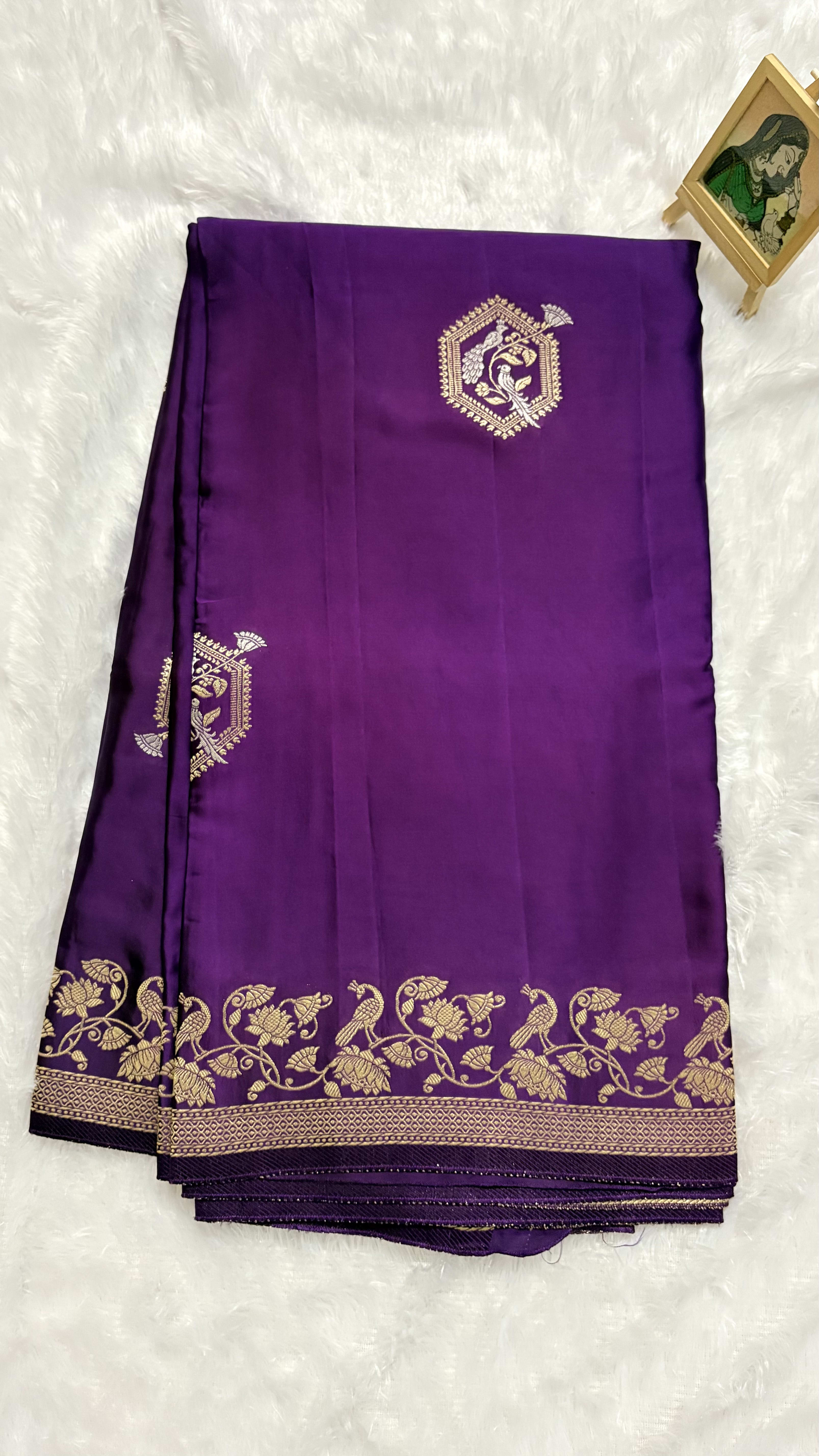 Mashru Silk Saree Self - Purple — Purple/Lavender Banarasi Mashru saree