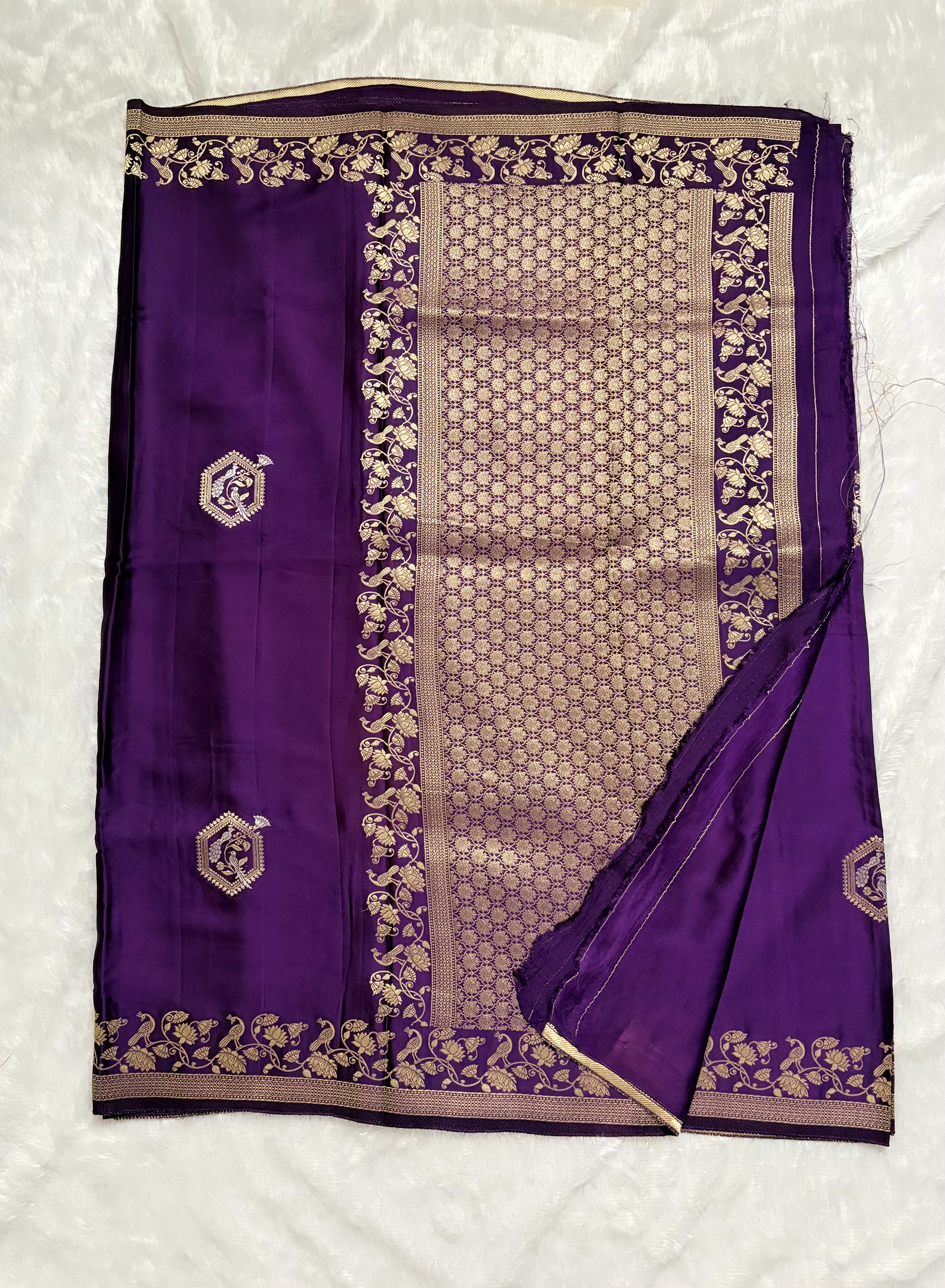 Mashru Silk Saree Self - Purple — Purple/Lavender Banarasi Mashru saree