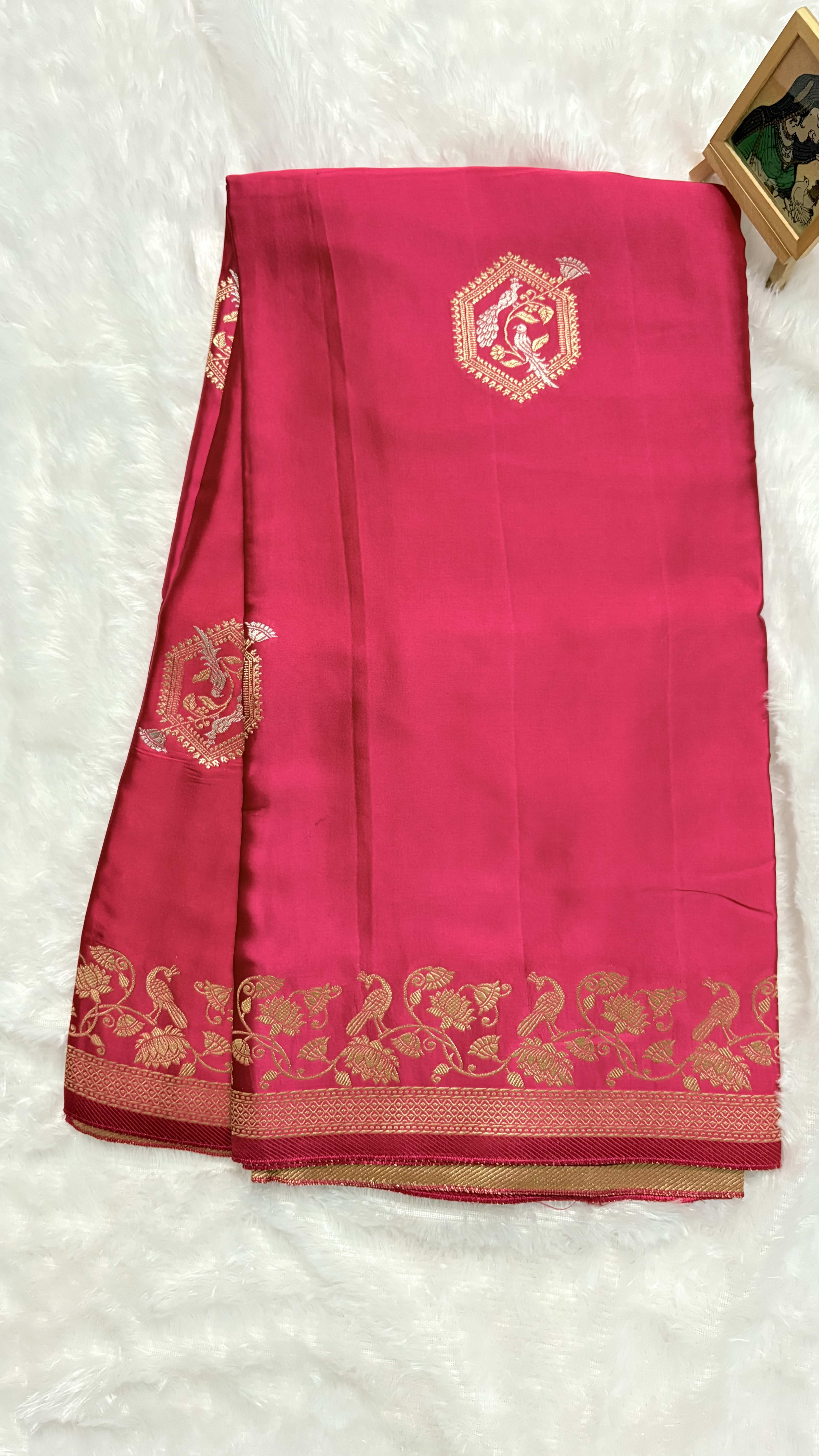Mashru Silk Saree Self - Pink — Pink/Peach Banarasi Mashru saree