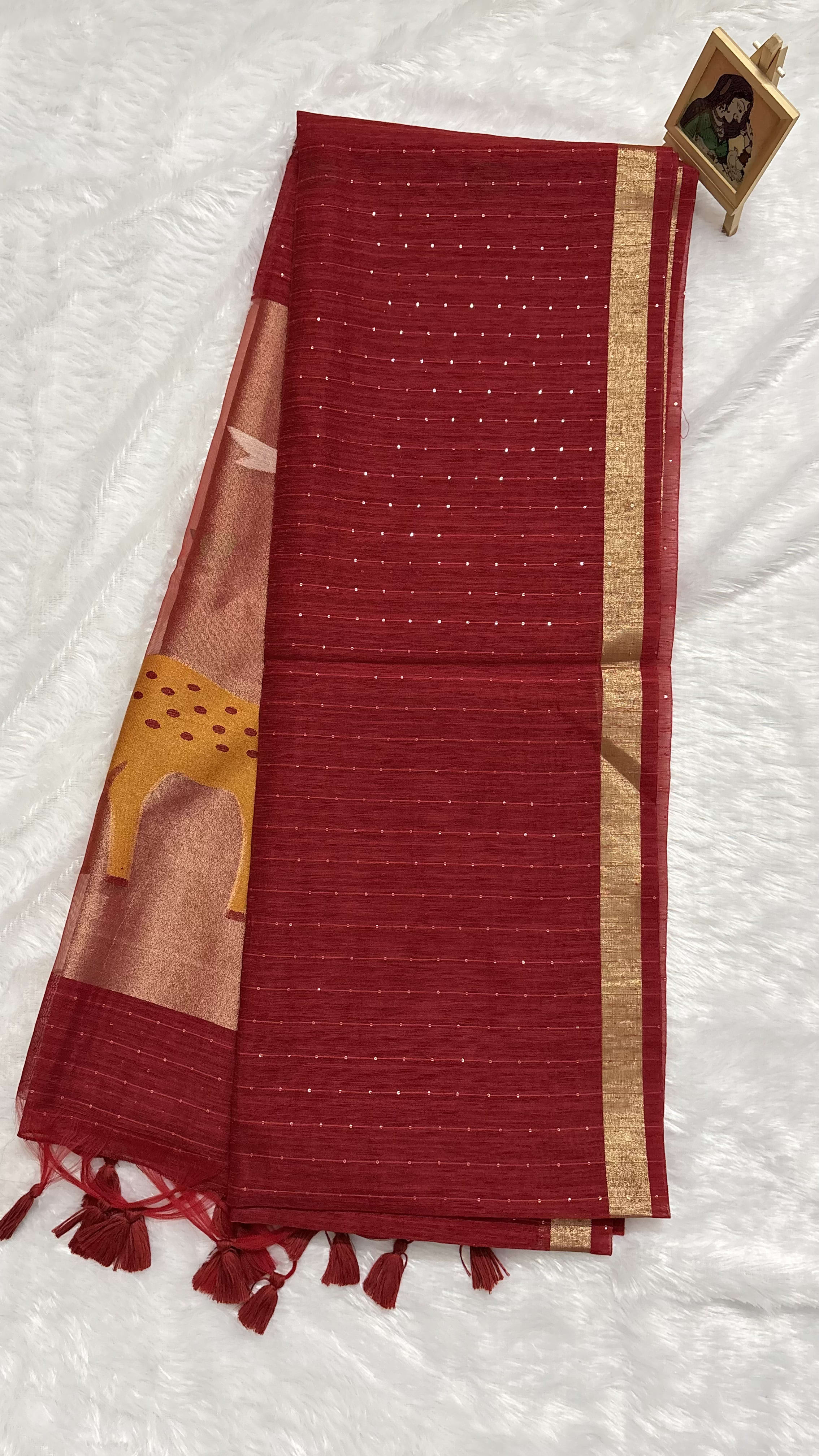 Jute Munga Sarees with Jamdani Pallu Red — Red/Maroon Jamdani Jute Munga saree