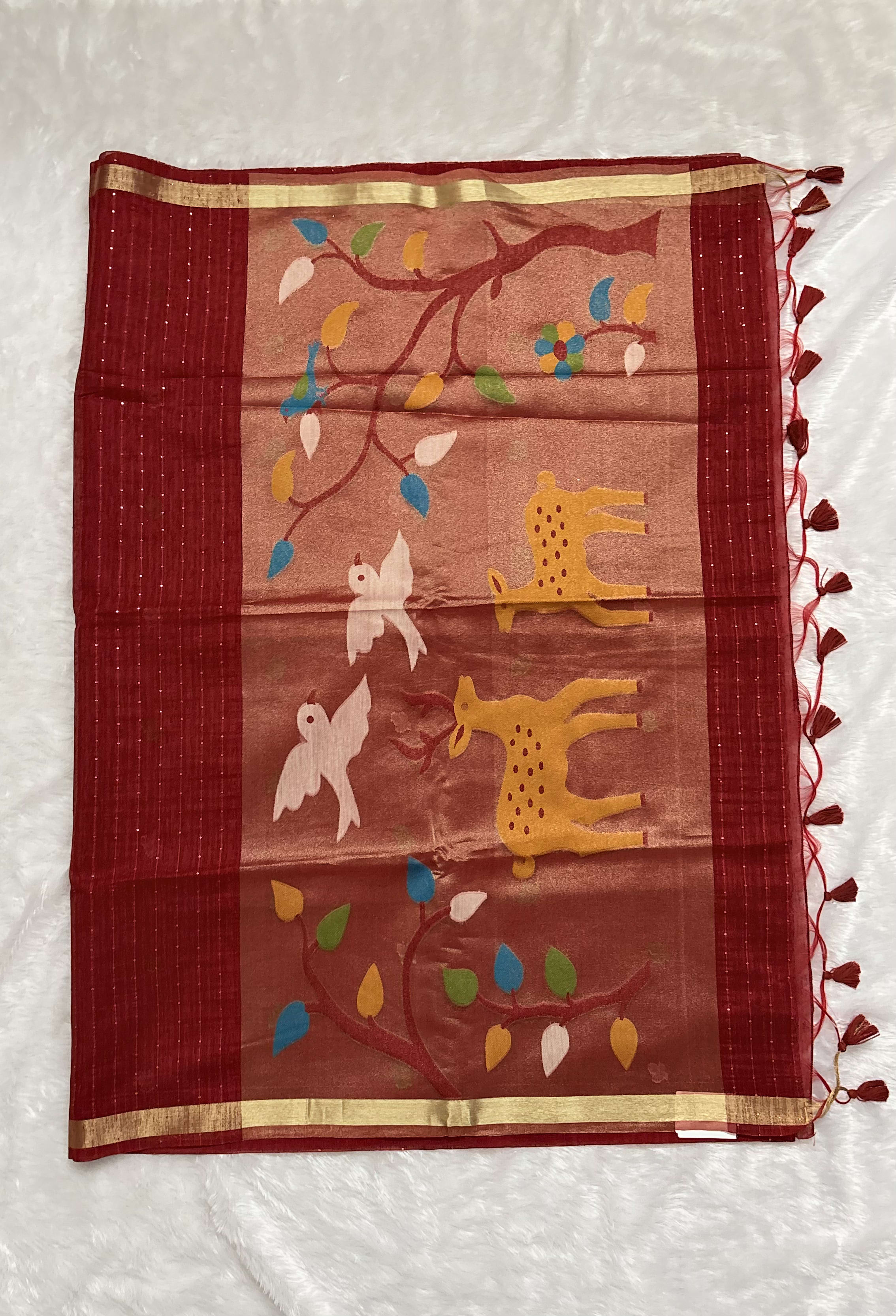 Jute Munga Sarees with Jamdani Pallu Red — Red/Maroon Jamdani Jute Munga saree