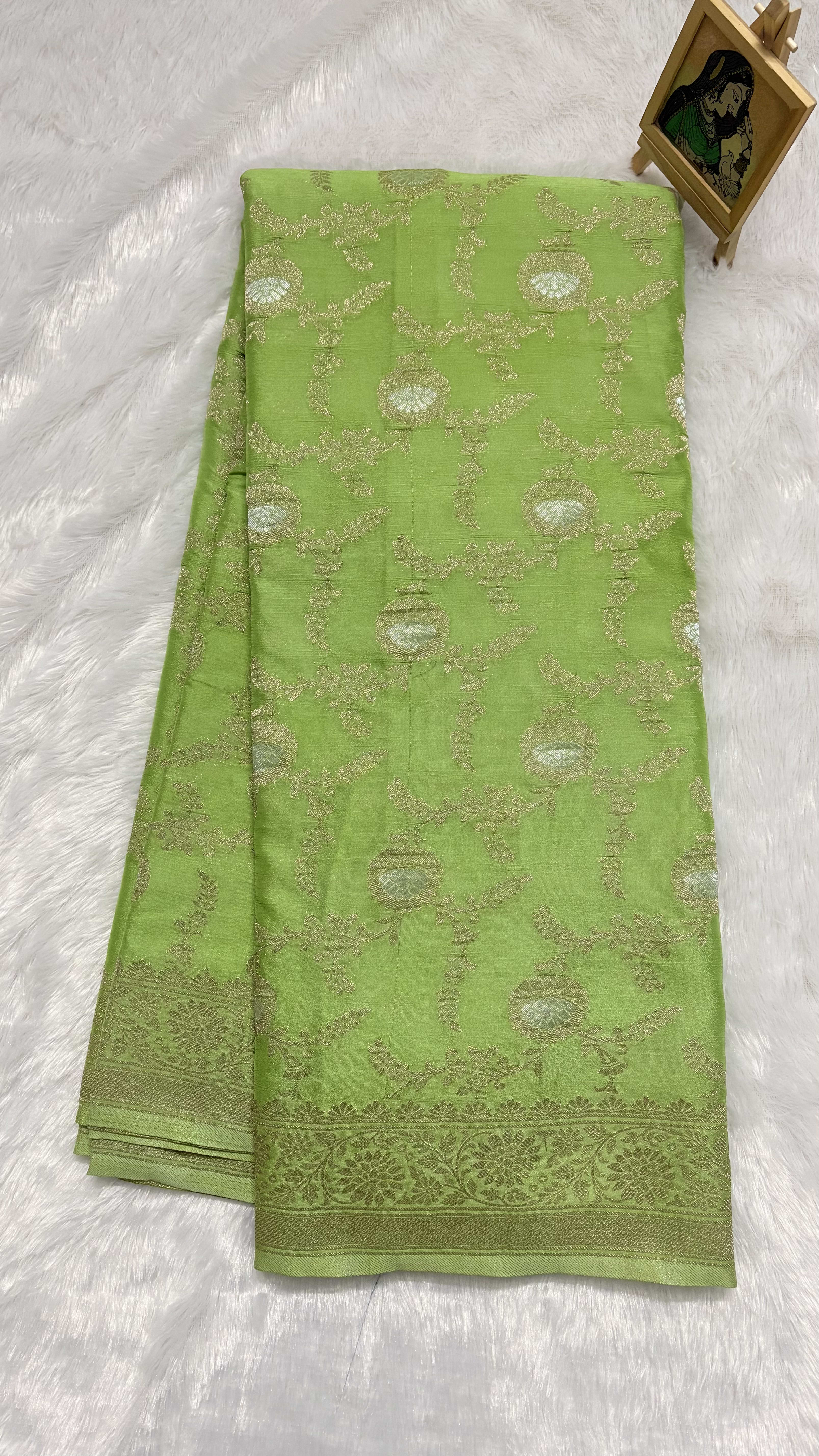 Crush Crepe Saree with Self Colour - Pista green — Green Banarasi Crepe saree