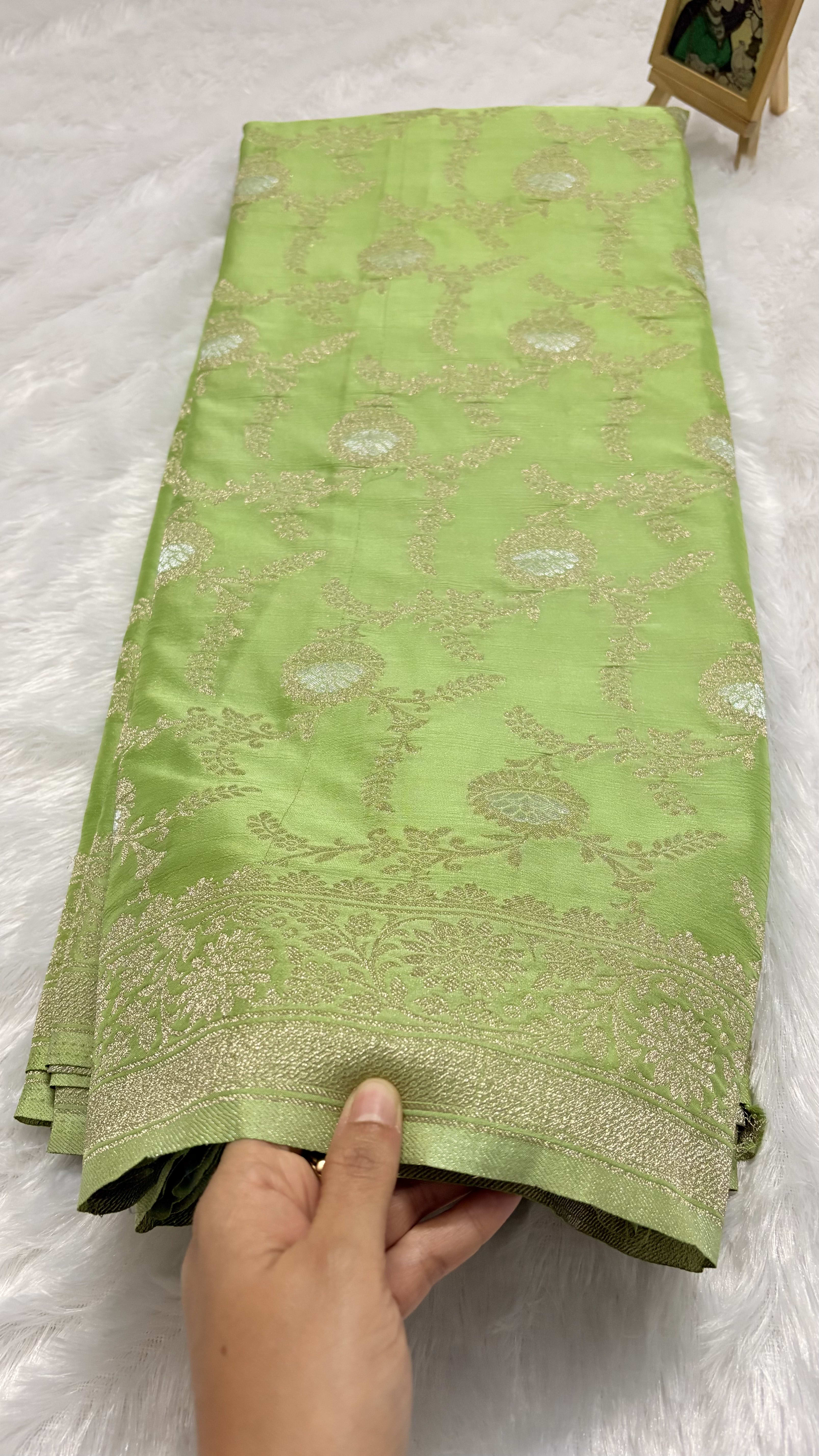 Crush Crepe Saree with Self Colour - Pista green — Green Banarasi Crepe saree