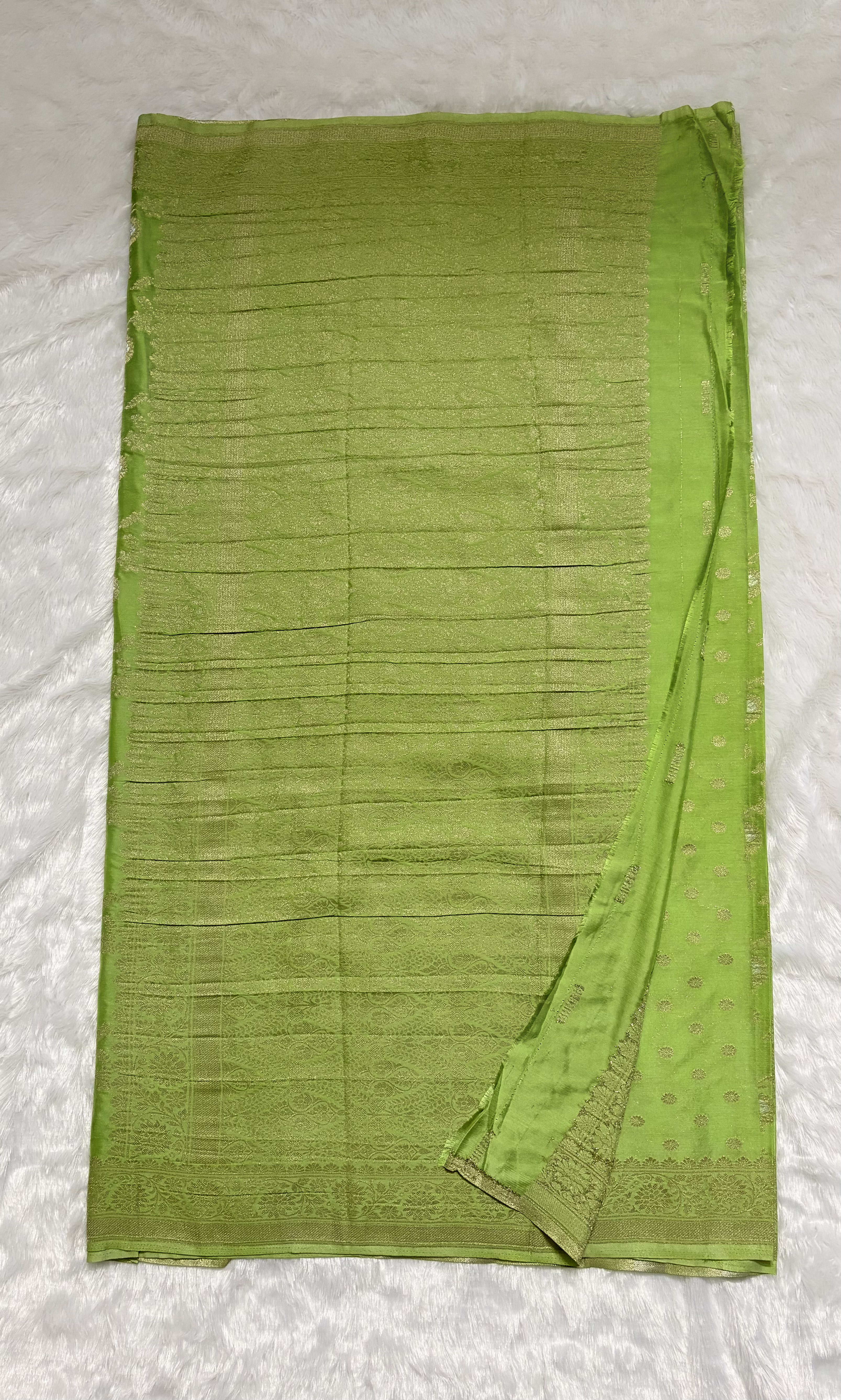 Crush Crepe Saree with Self Colour - Pista green — Green Banarasi Crepe saree