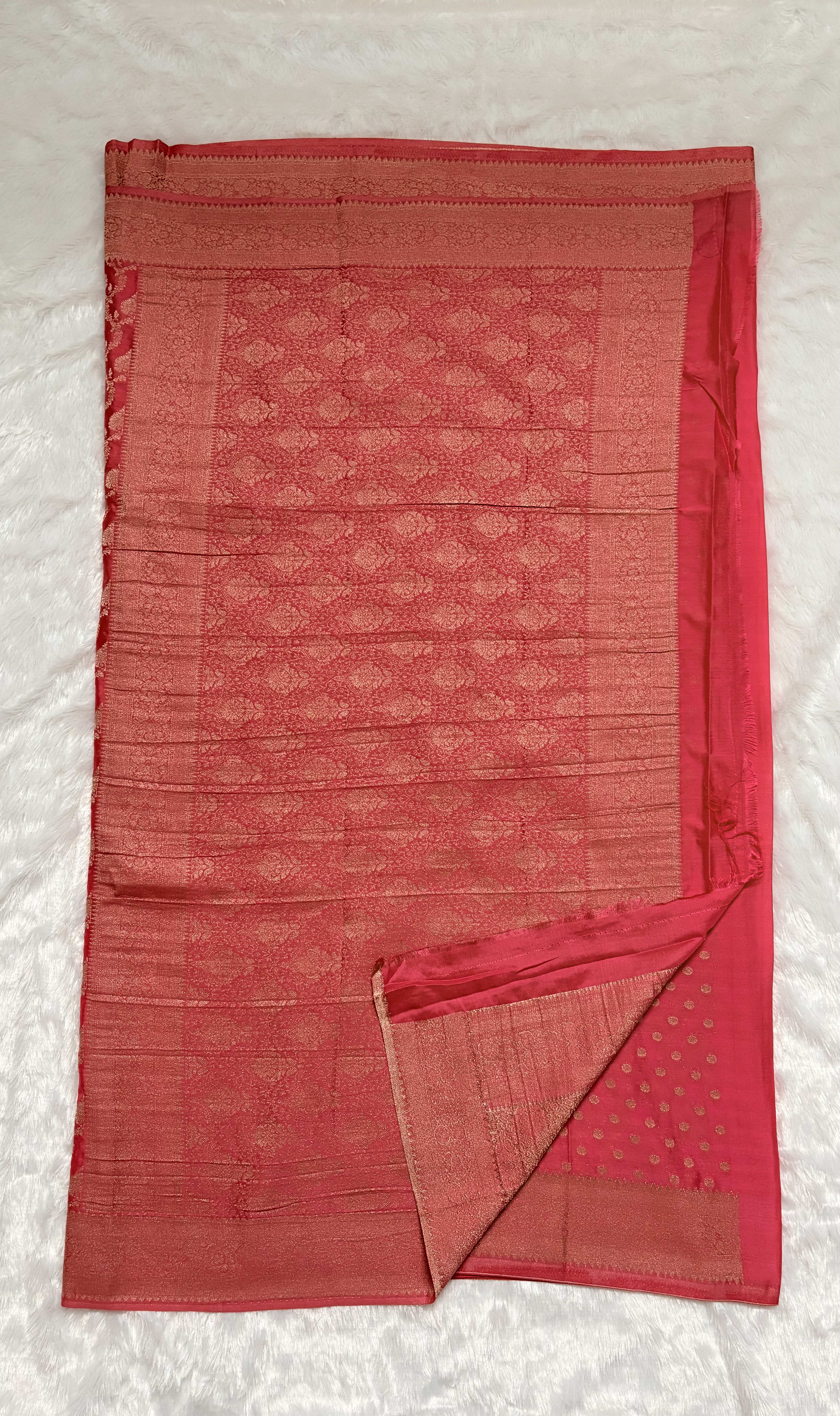 Crush Crepe Saree with Self Colour - Pink — Pink/Peach Banarasi Crepe saree