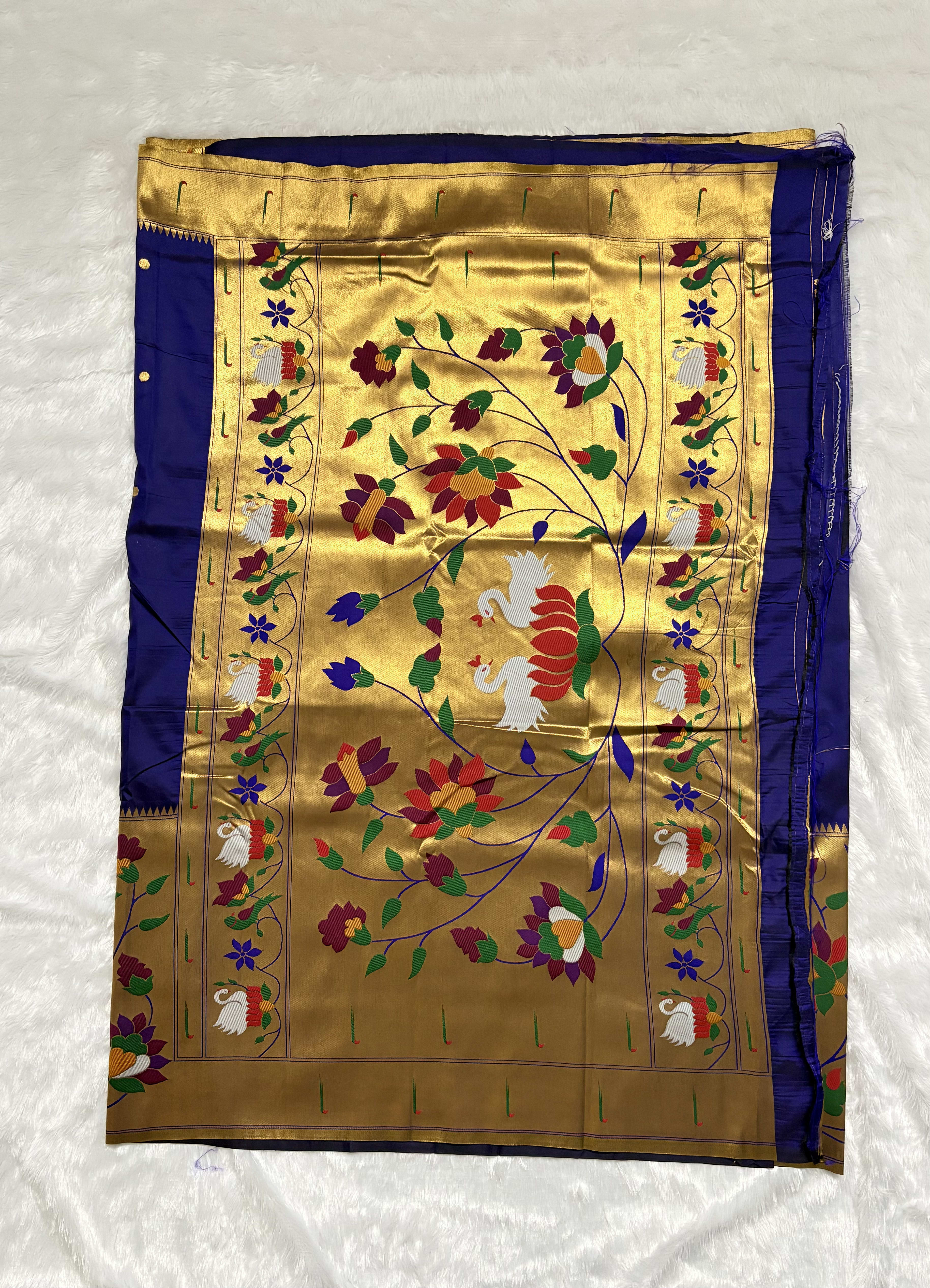Art silk Sarees with Paithani Skirt Border - Navy blue — Blue Paithani Art Silk saree