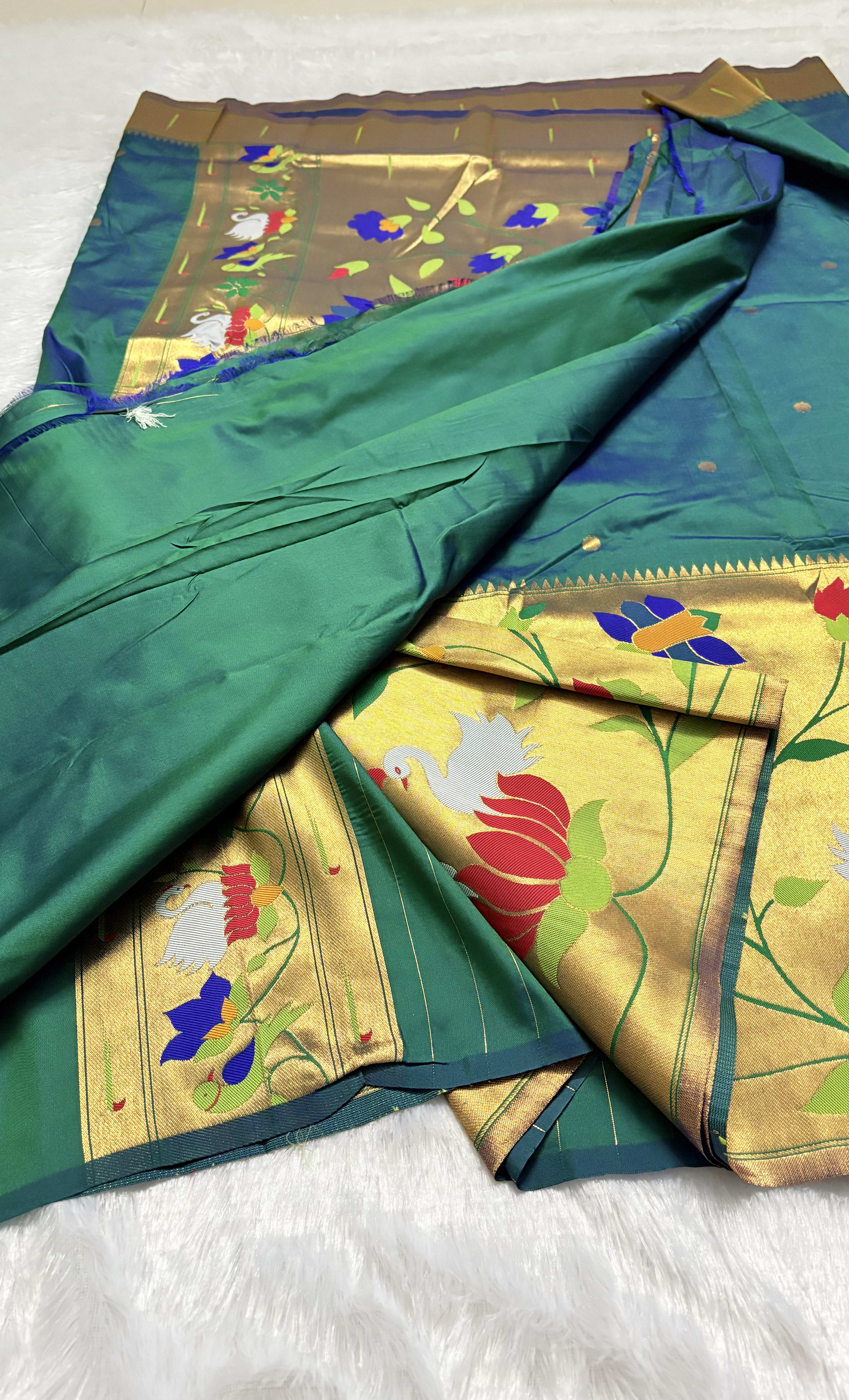 Art silk Sarees with Paithani Skirt Border - Peacock blue — Blue Paithani Art Silk saree
