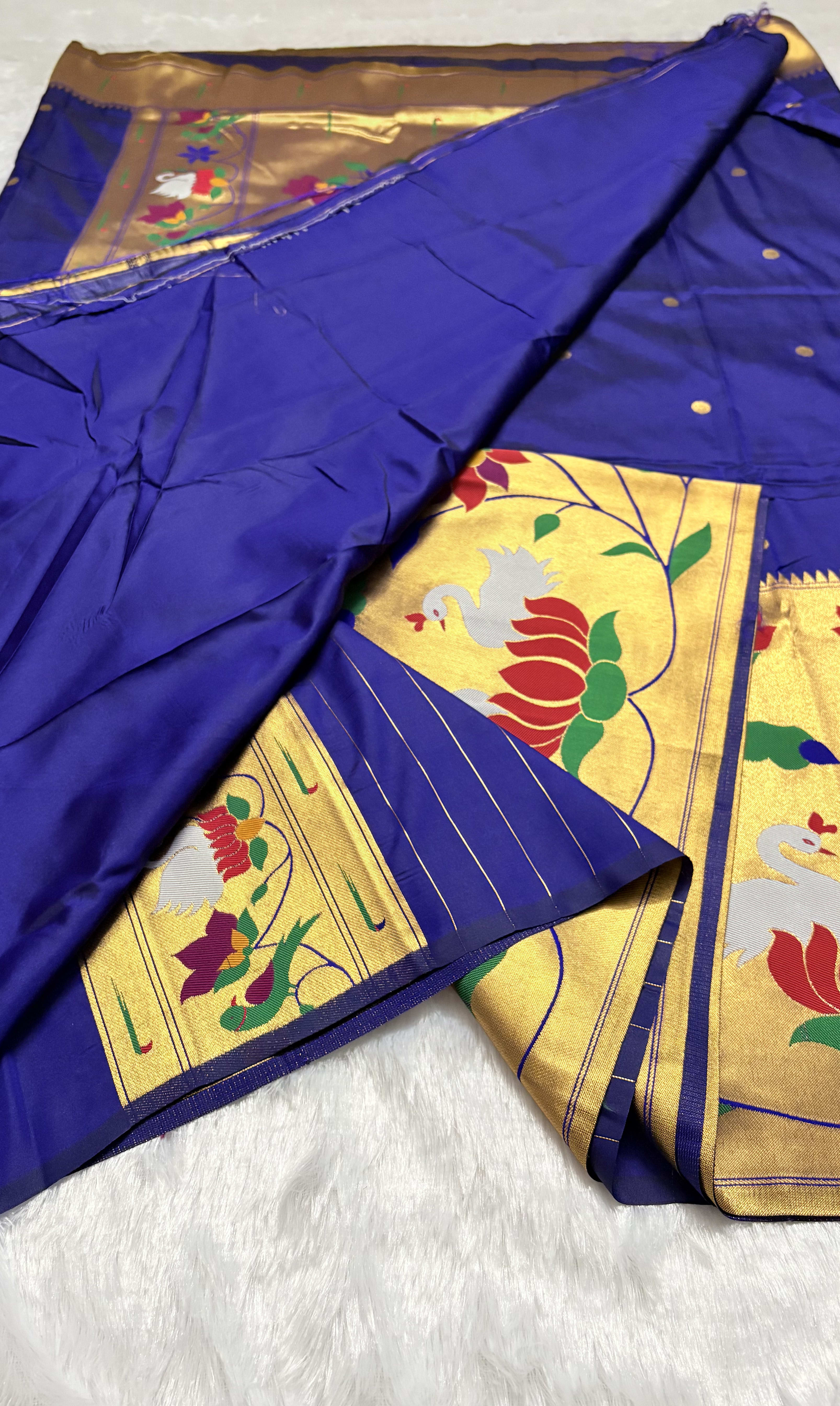 Art silk Sarees with Paithani Skirt Border - Navy blue — Blue Paithani Art Silk saree