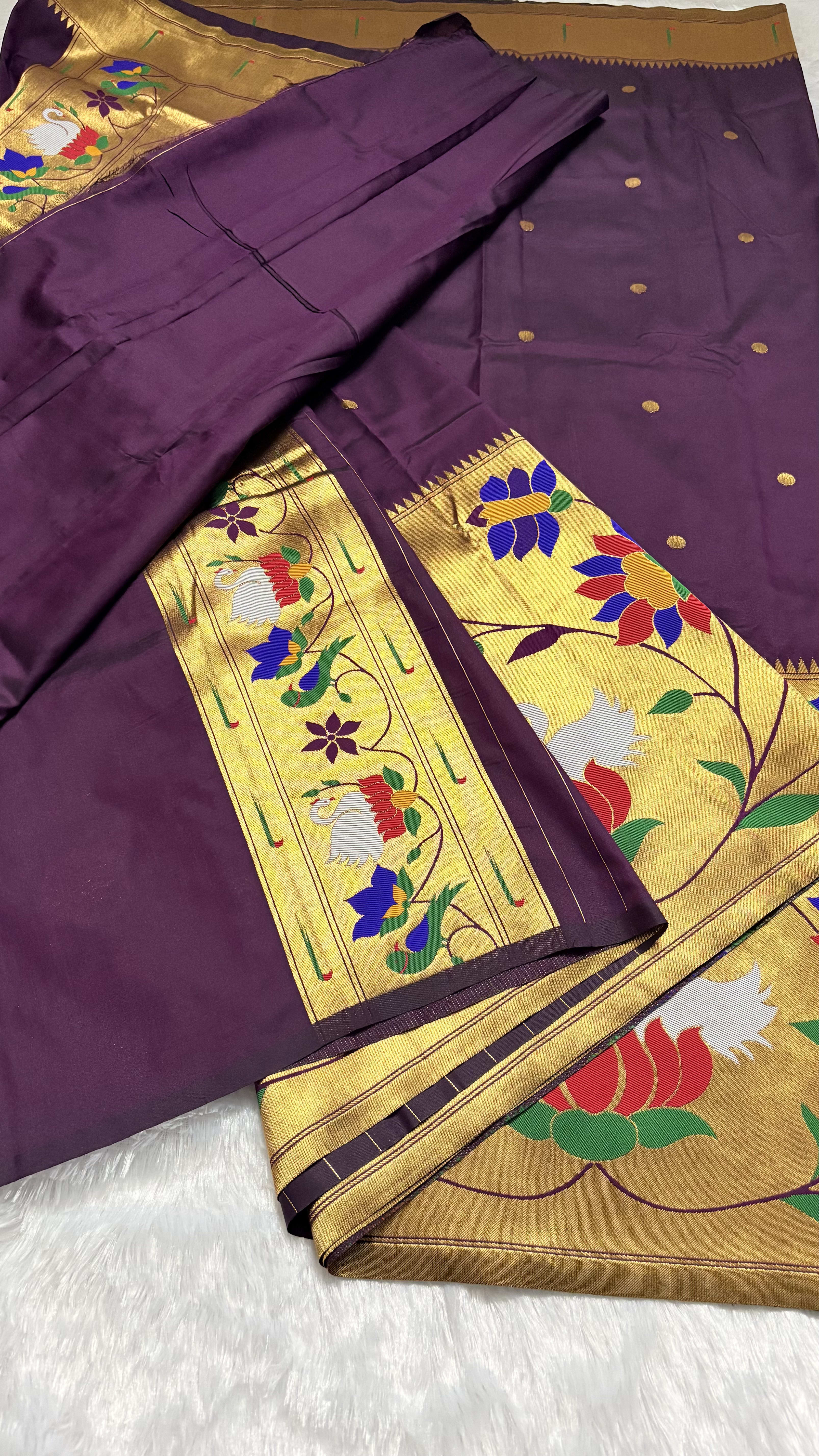 Art silk Sarees with Paithani Skirt Border - Purple — Purple/Lavender Paithani Art Silk saree