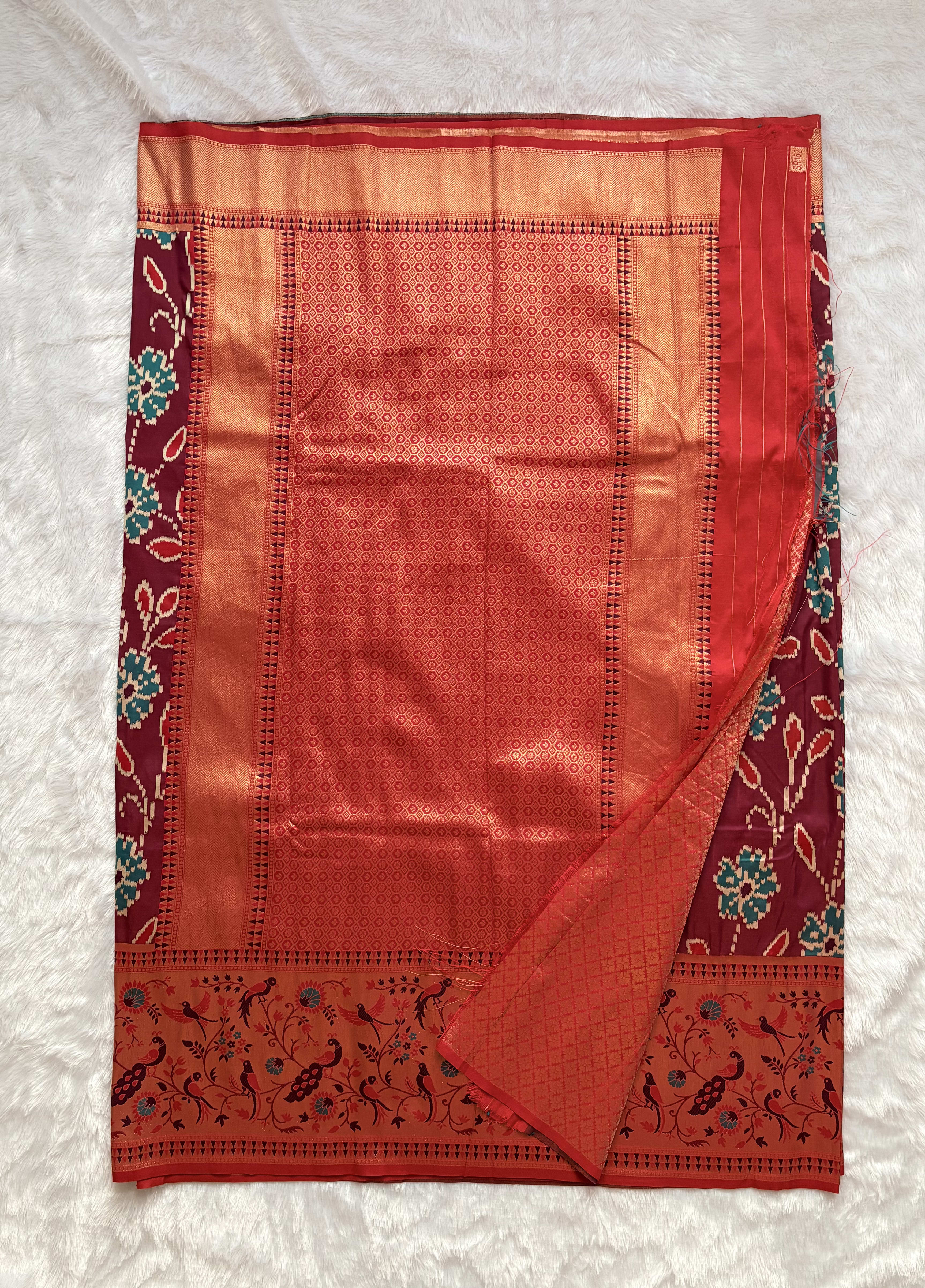 Art silk Sarees with Paithani Border Floral - Pink — Pink/Peach Paithani Art Silk saree