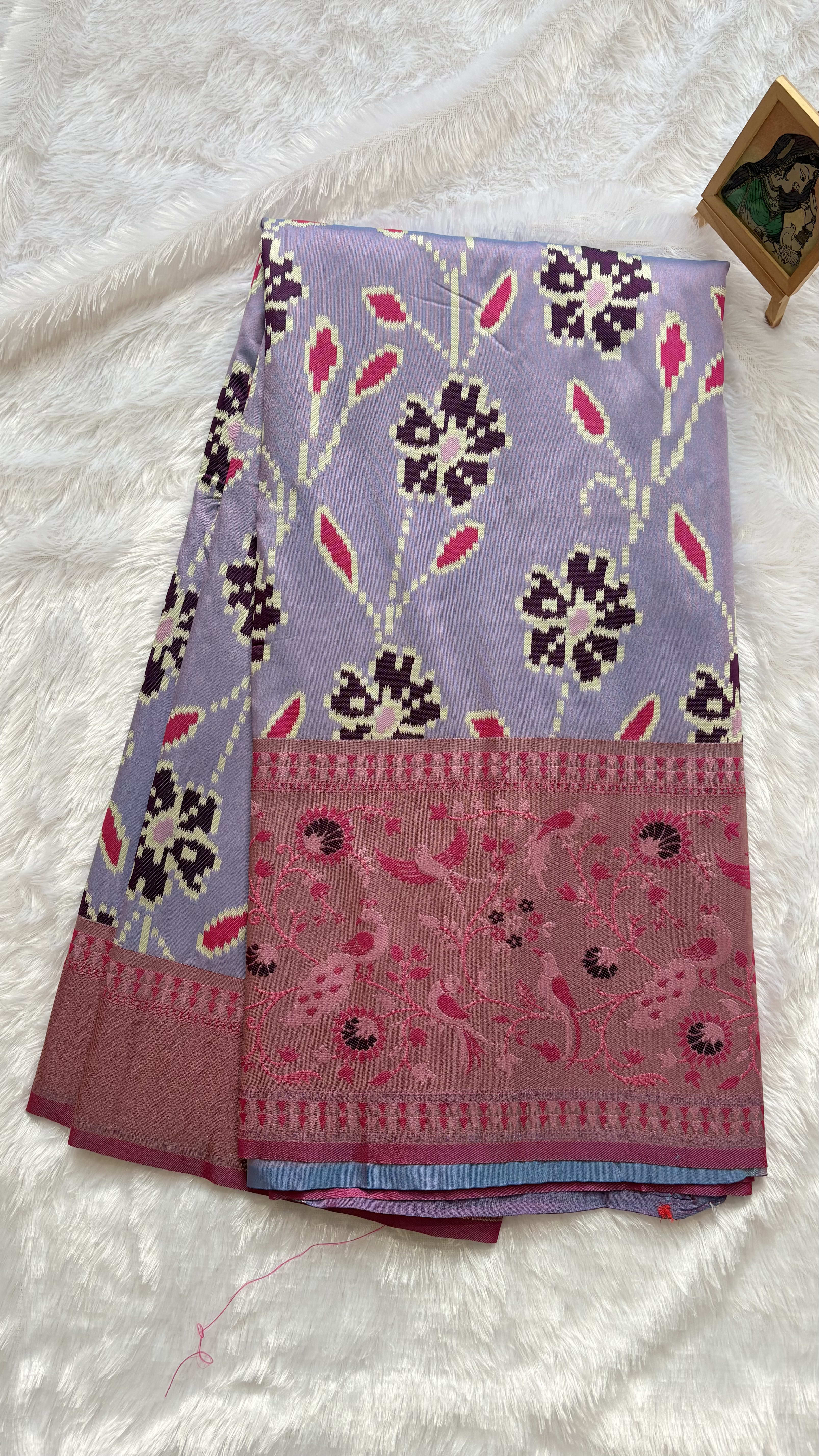 Art silk Sarees with Paithani Border Floral - Lavender — Purple/Lavender Paithani Art Silk saree
