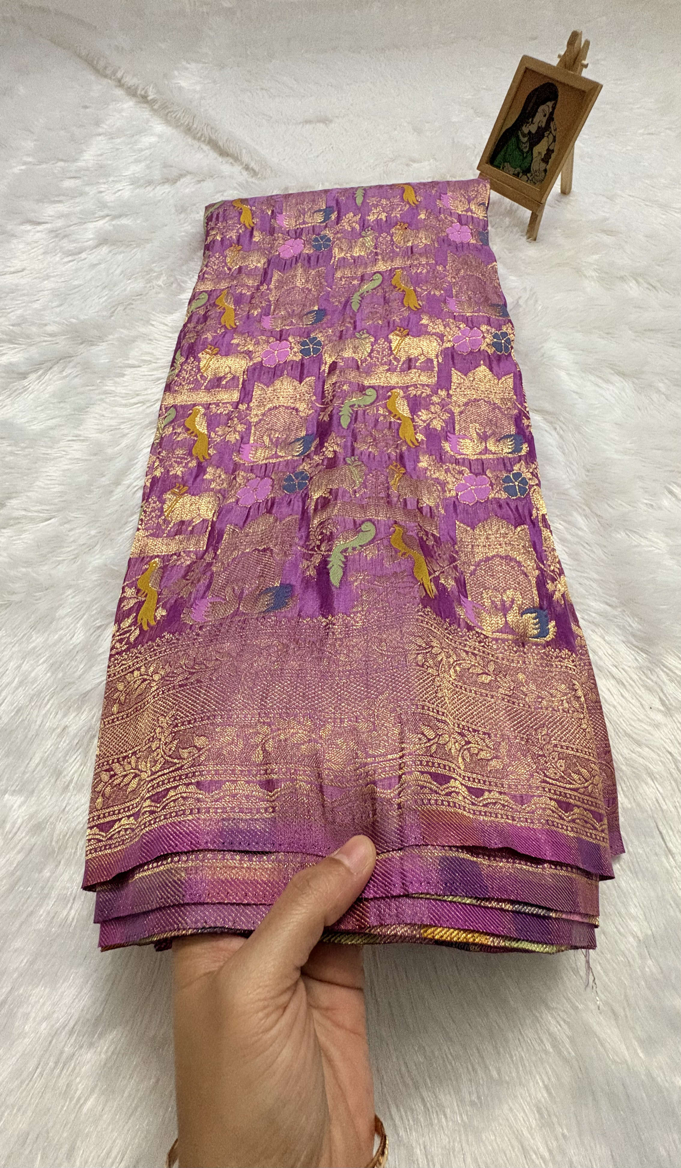 Crepe sarees with all over weaving Onion pink — Pink/Peach Banarasi Crepe saree