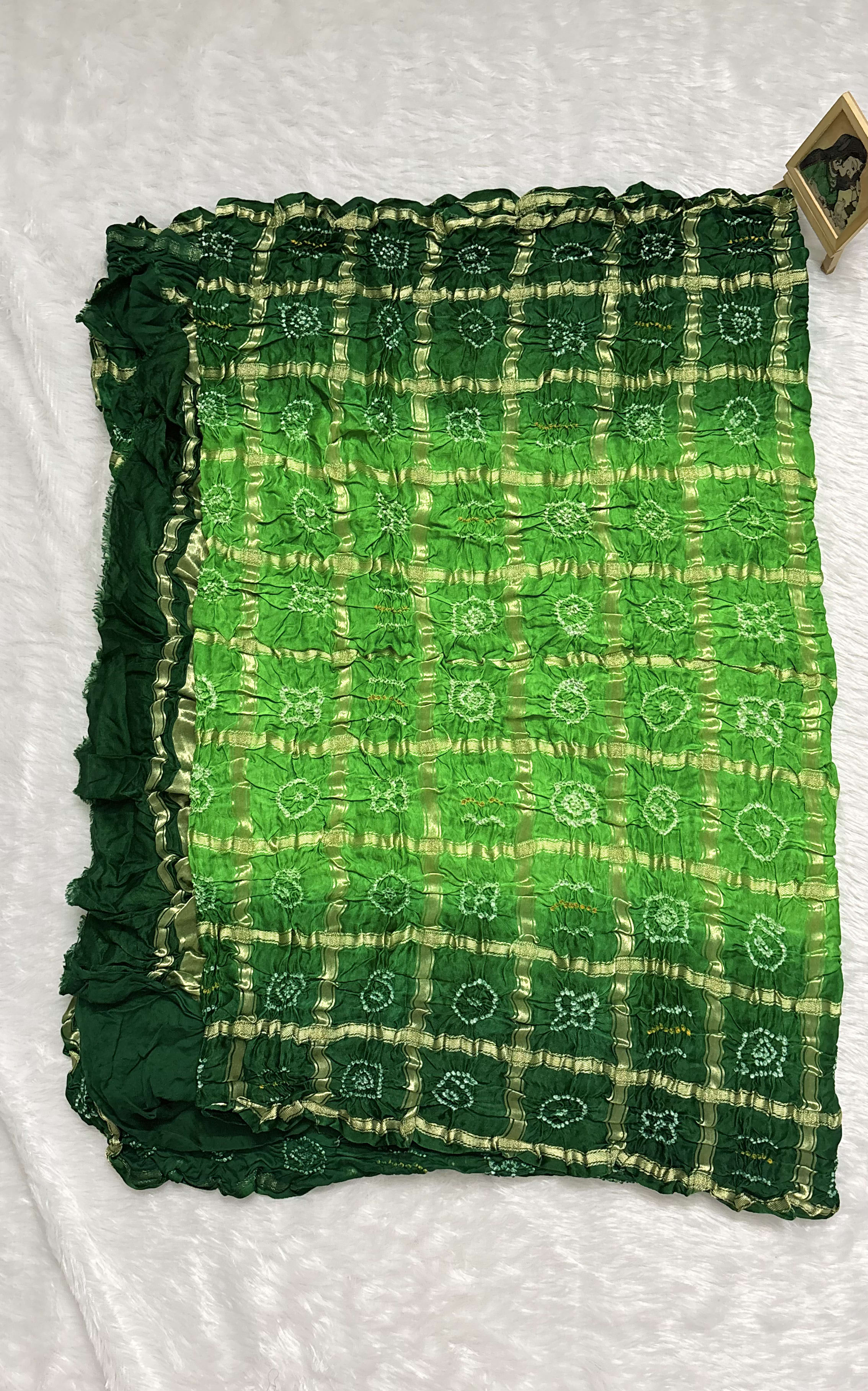 Pure Gajji Silk Saree with Gharchola Bandhani pattern - Green — Green Bandhani Gajji Silk saree