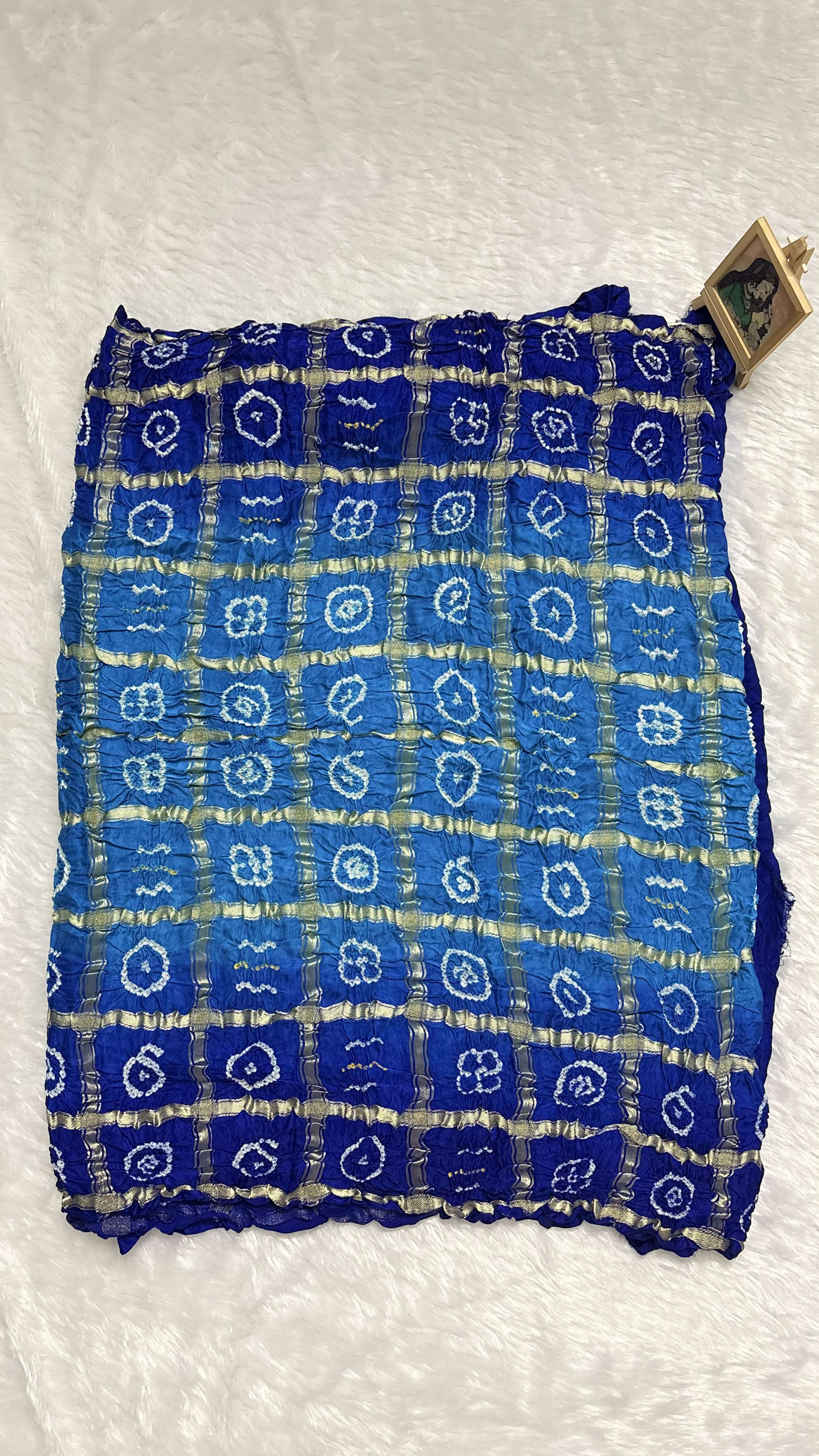 Pure Gajji Silk Saree with Gharchola Bandhani pattern - Blue — Blue Bandhani Gajji Silk saree