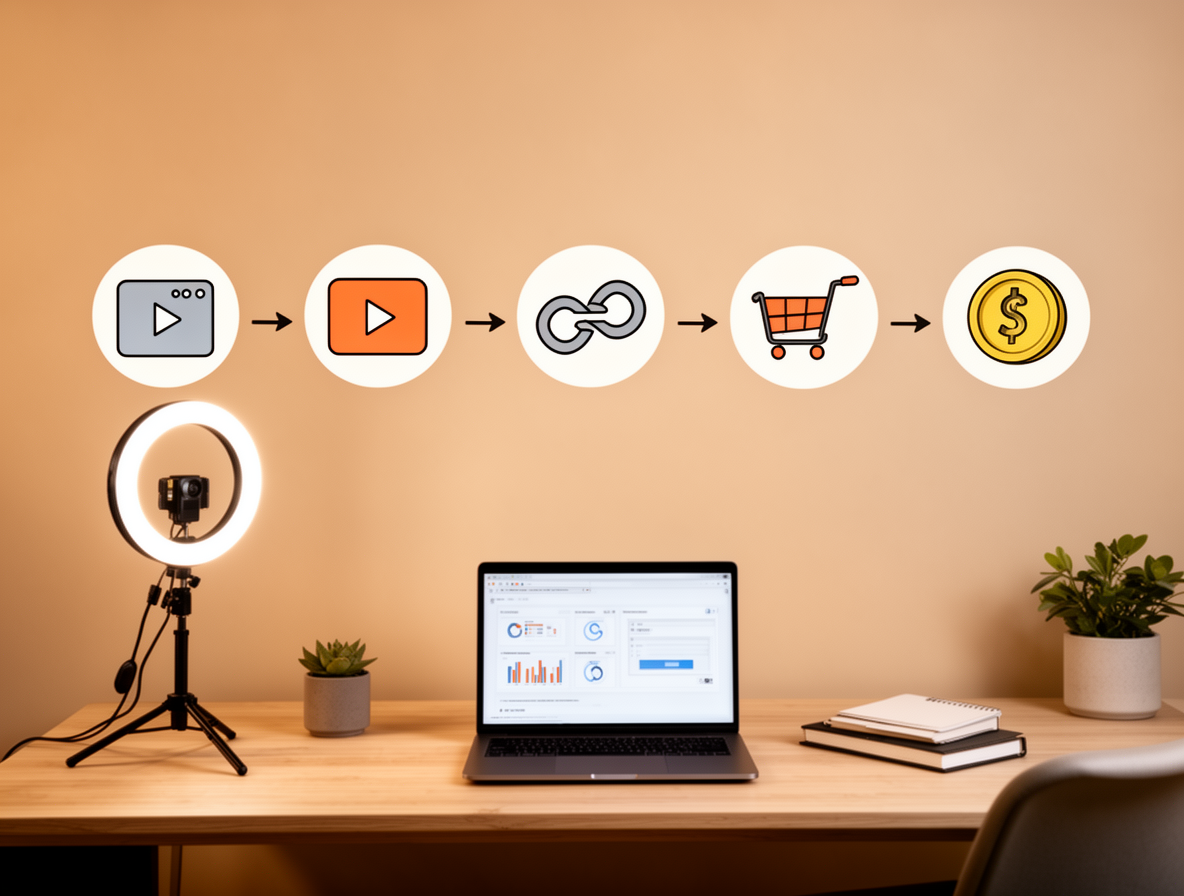 Illustration of an affiliate marketing workflow for content creators