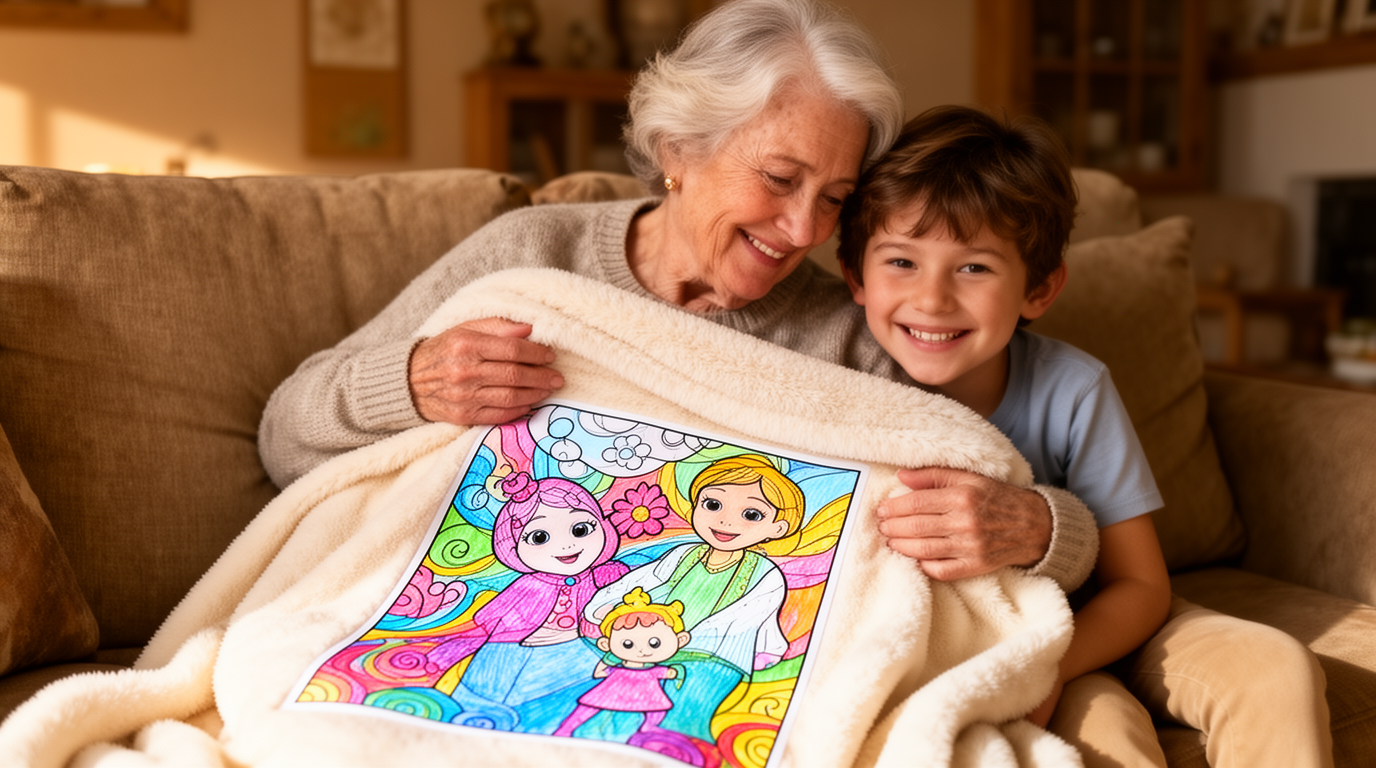 Grandmother and grandchild sharing a personalized blanket gift - gifts for grandma from grandkids