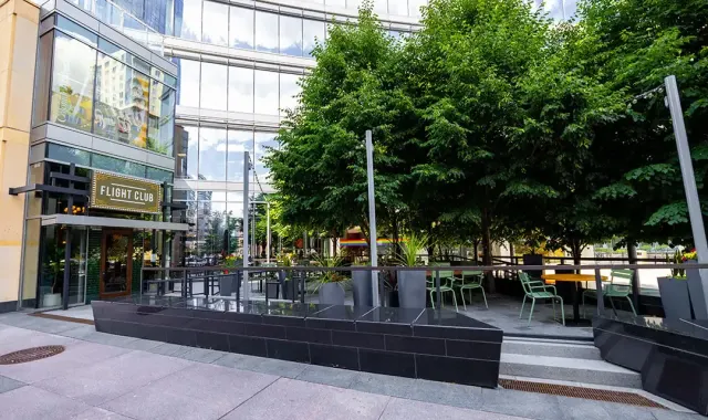 The Bar and Azure Patios at Flight Club Denver