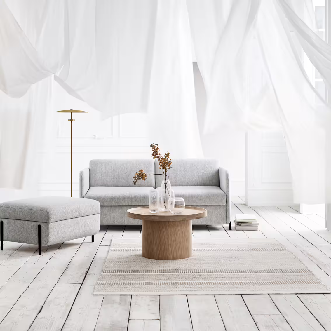 Pira - canapé convertible 3 places tissu ascot gris clair