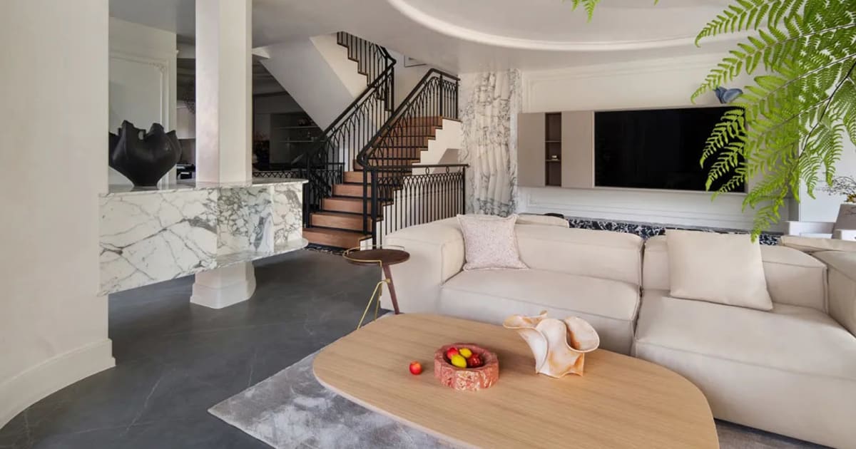 Modern Living Room Marble Concrete | Feel Design