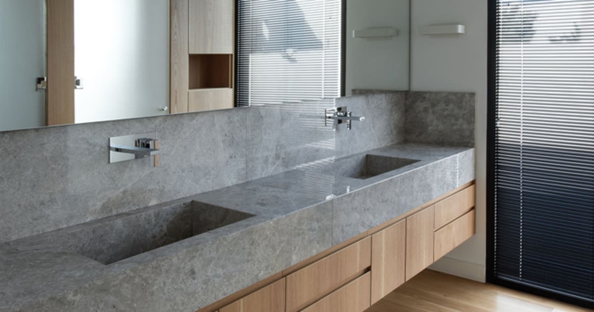 Modern Floating Counter with Concrete and Wood | Feel Design