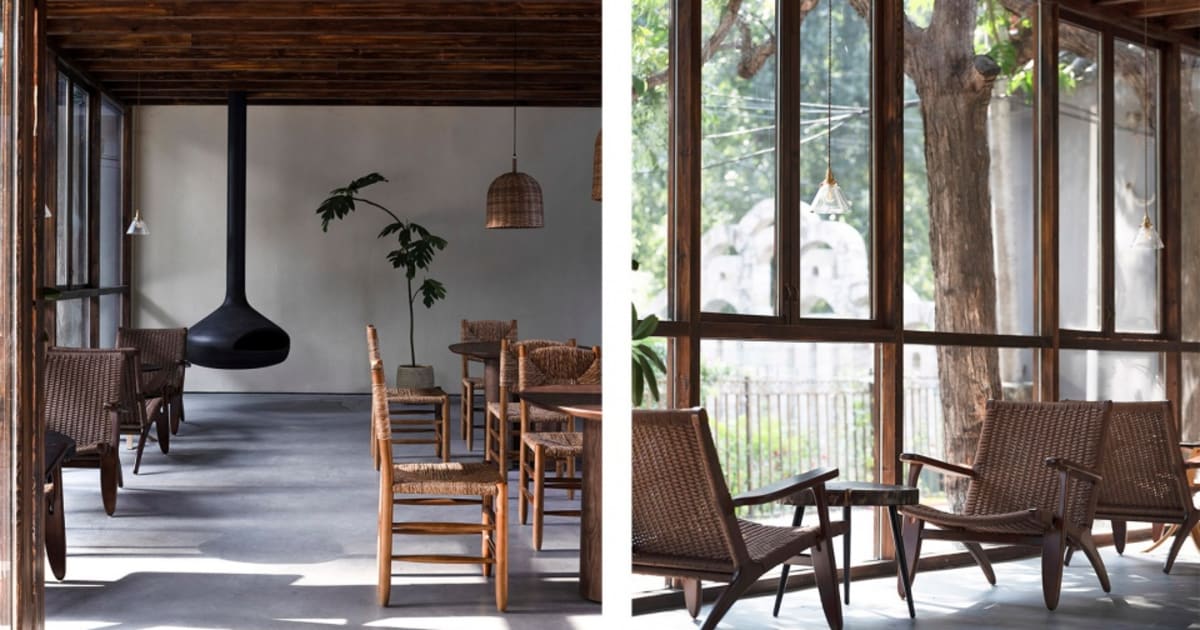 Modern Cafe Interior with Wood Knolling | Feel Design
