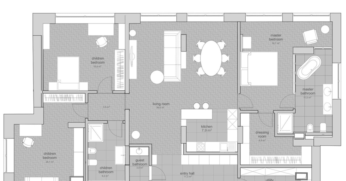 Modern Residential Floor Plan with White and Black | Feel Design