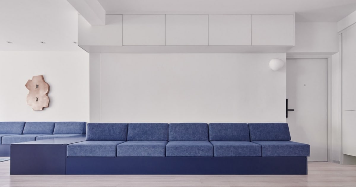 Modern Minimalist Living Room with Blue Sofa | Feel Design