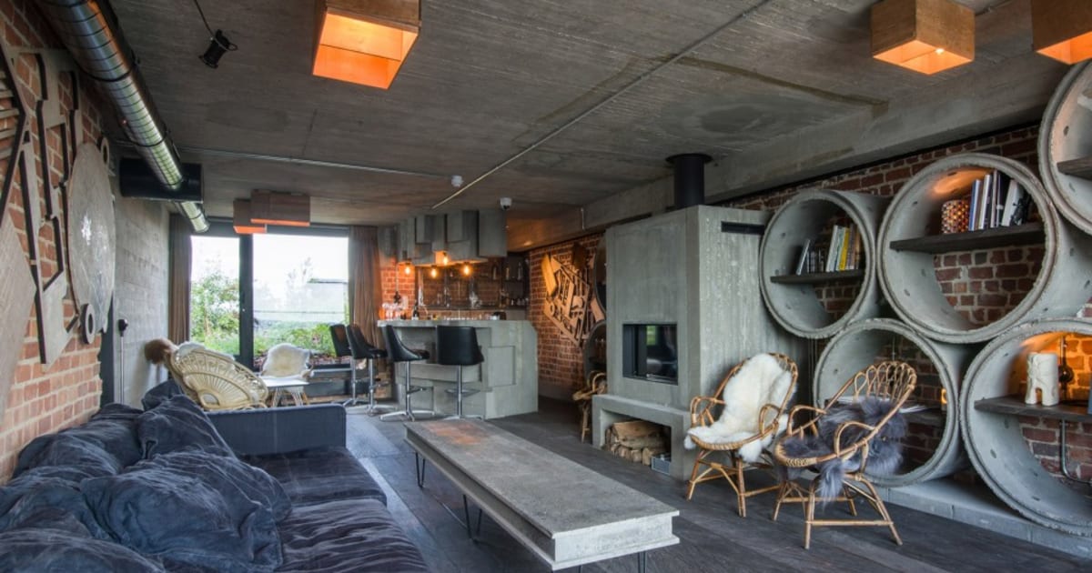 Industrial Living Room - Brick Concrete Timber | Feel Design