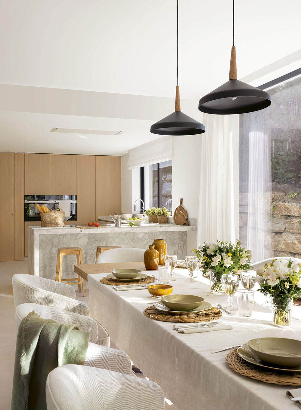 Modern open plan kitchen with natural light
