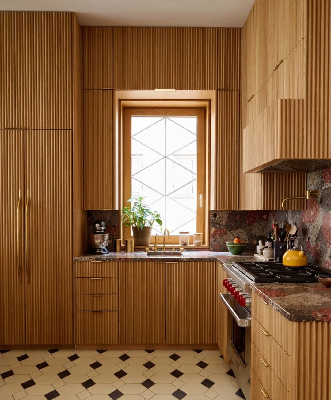 Warm beige kitchen interior with natural wood tones and cozy atmosphere