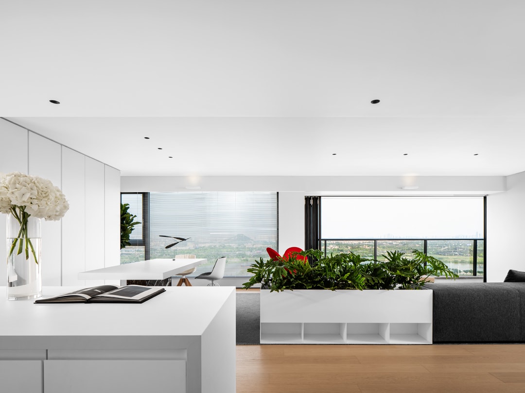 Bright white contemporary kitchen with natural light