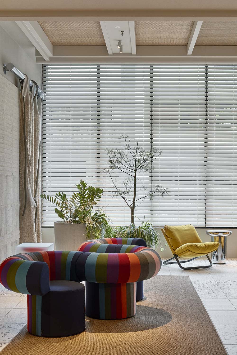 Colorful striped wallpaper modern interior bold design contemporary living space