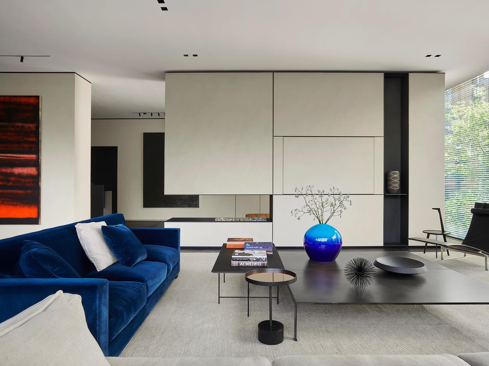 Modern interior blue accent wall contemporary design elegant living space