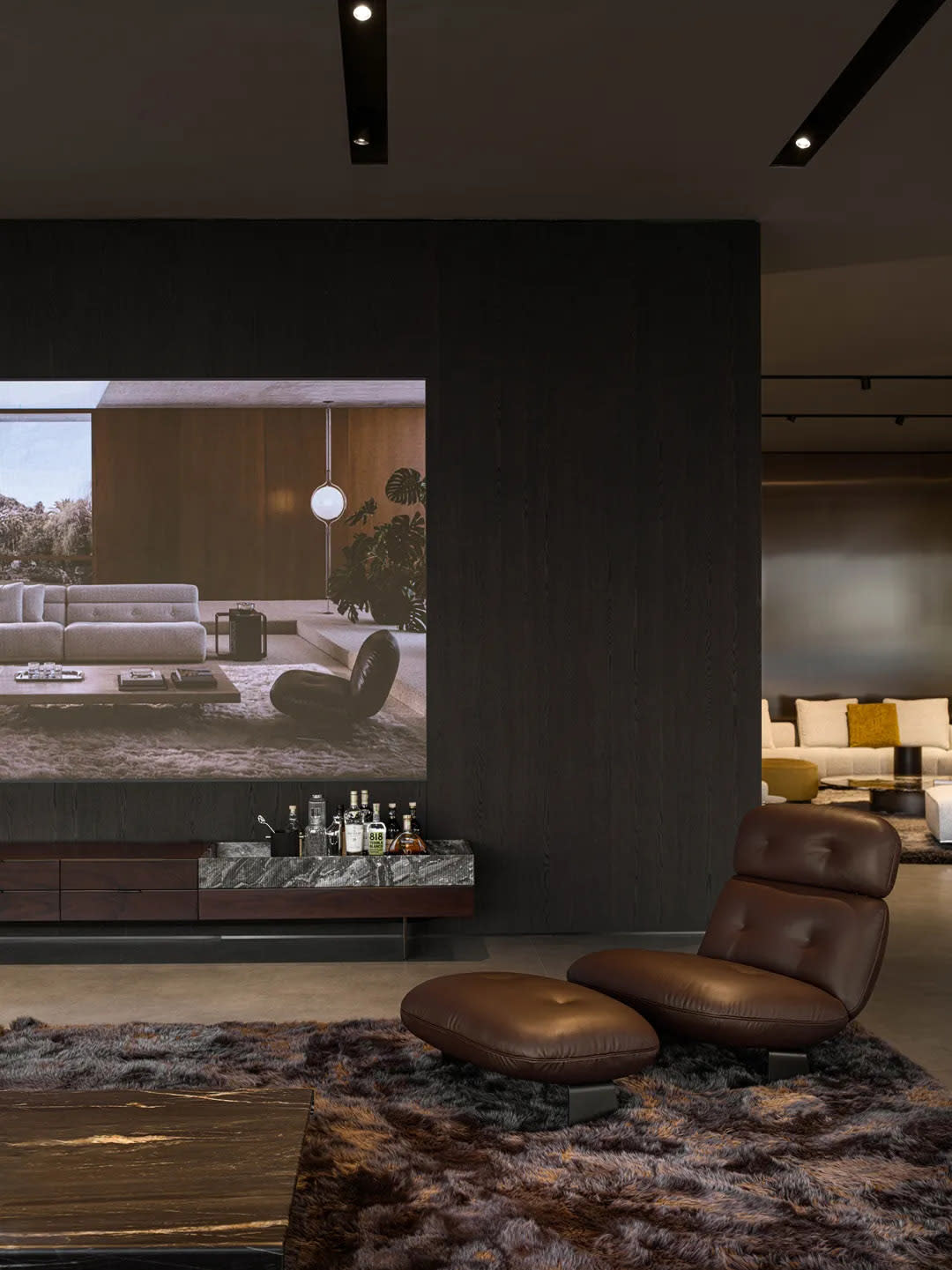 Luxury contemporary living room with hidden entertainment technology