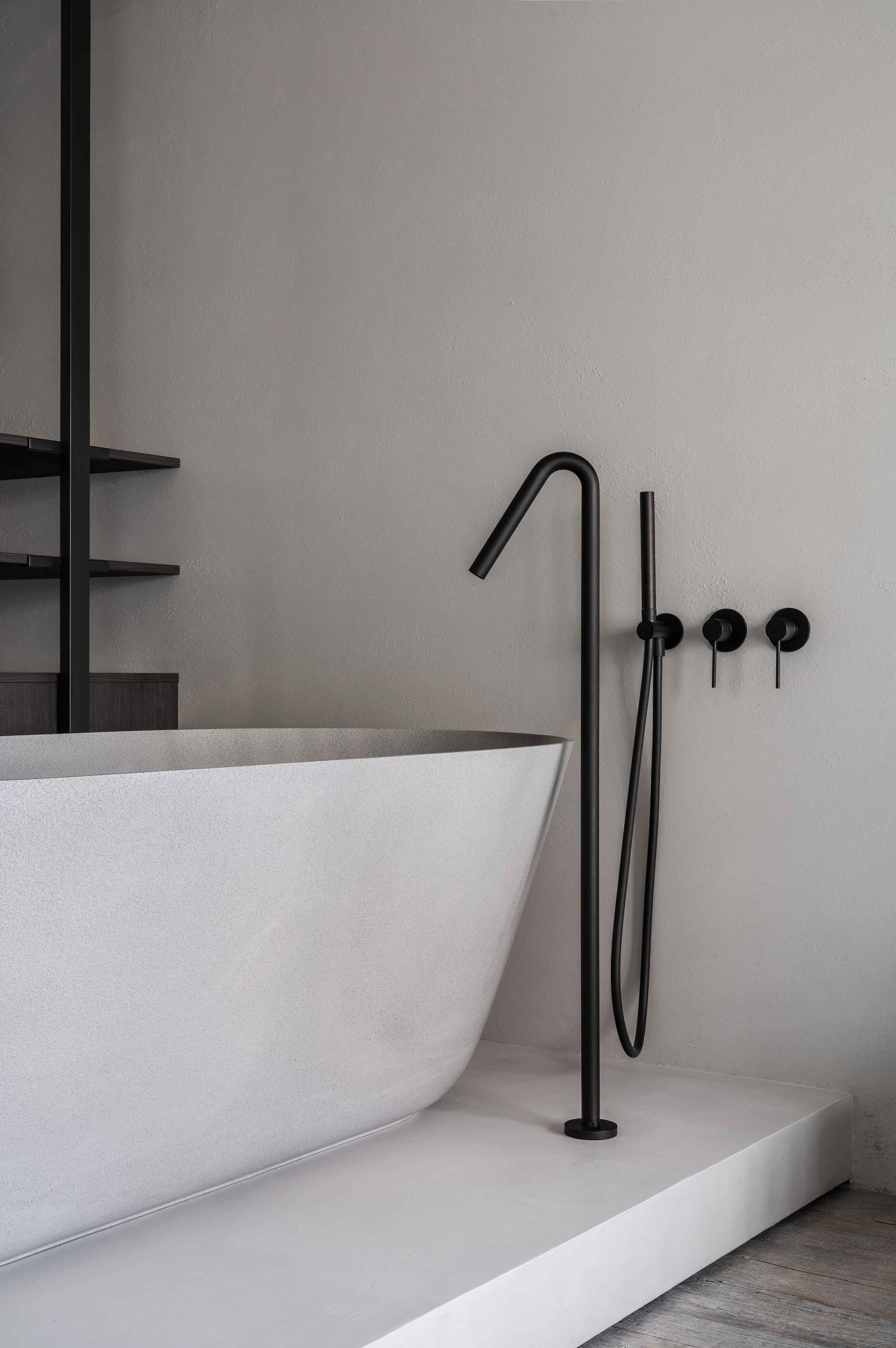 Modern bathroom matte black faucet minimalist design contemporary interior